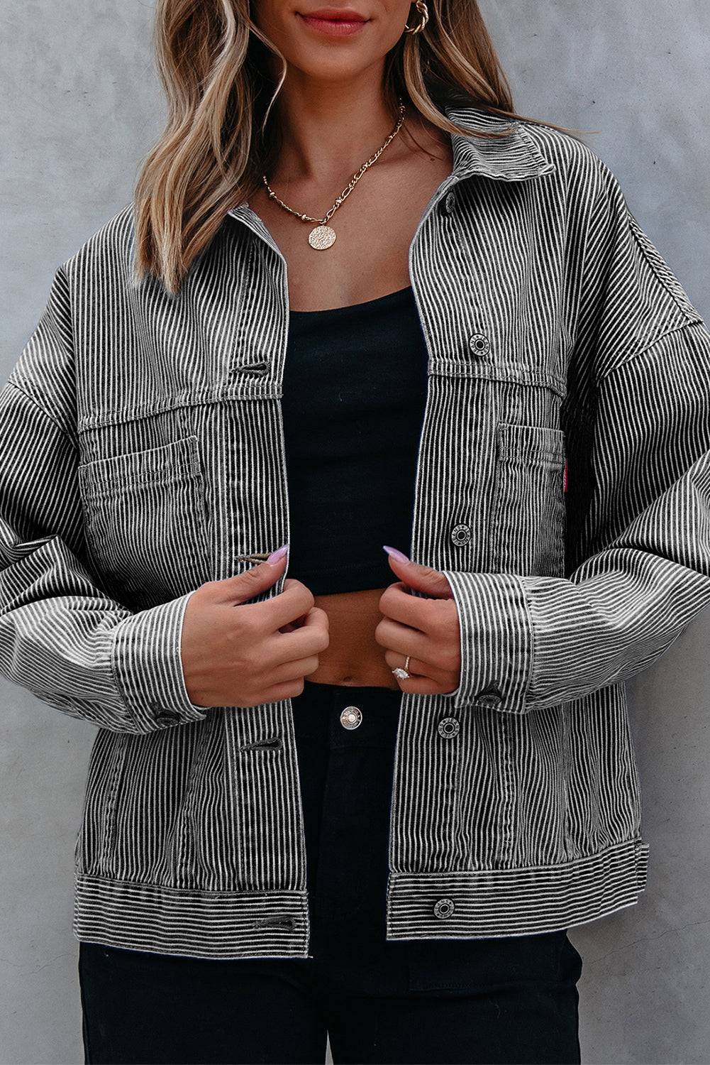 Light Blue Washed Oversize Pocketed Denim Jacket