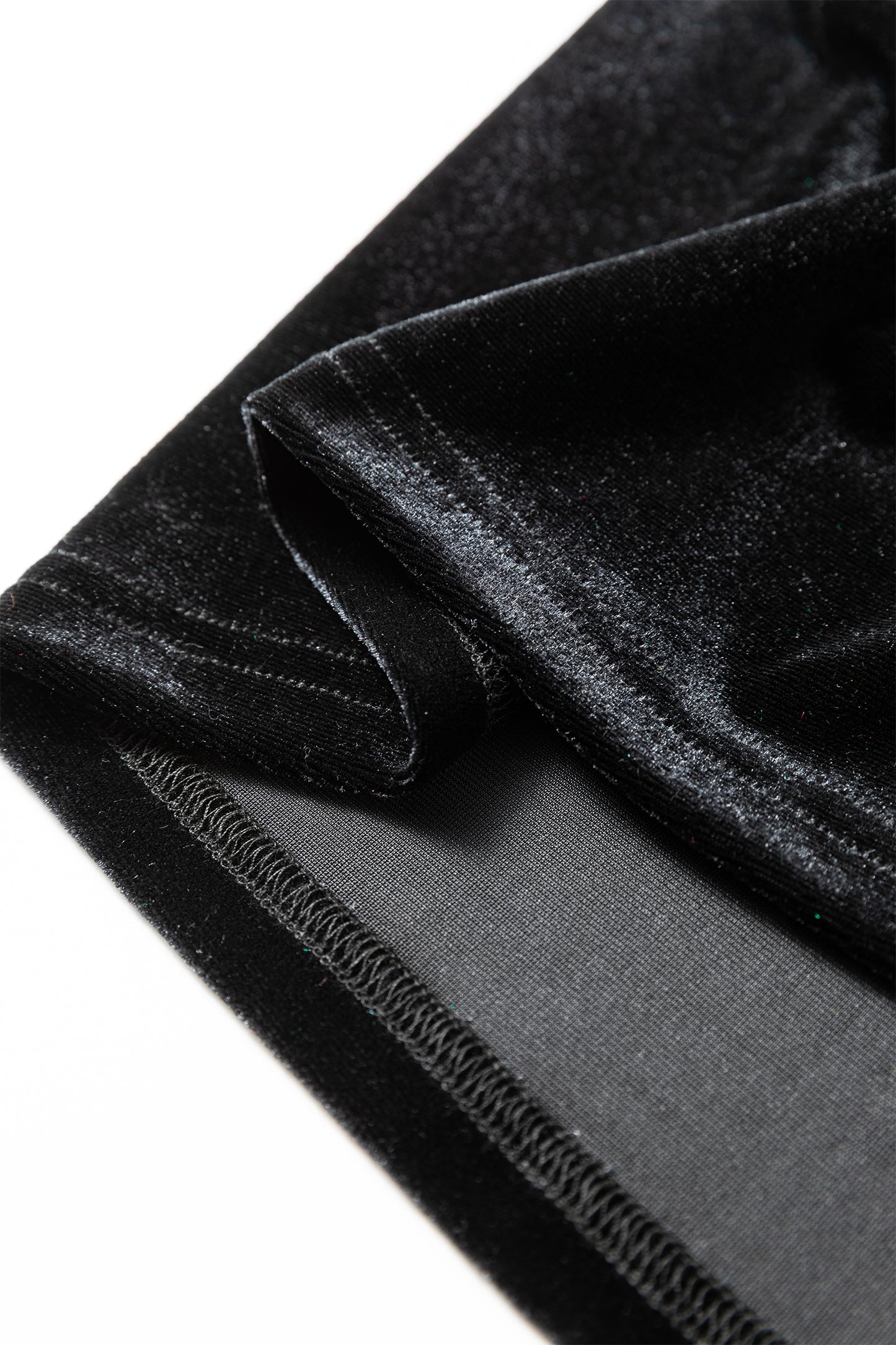 Black Frilled Collared Smocked Cuffs Puff Sleeve Velvet Blouse