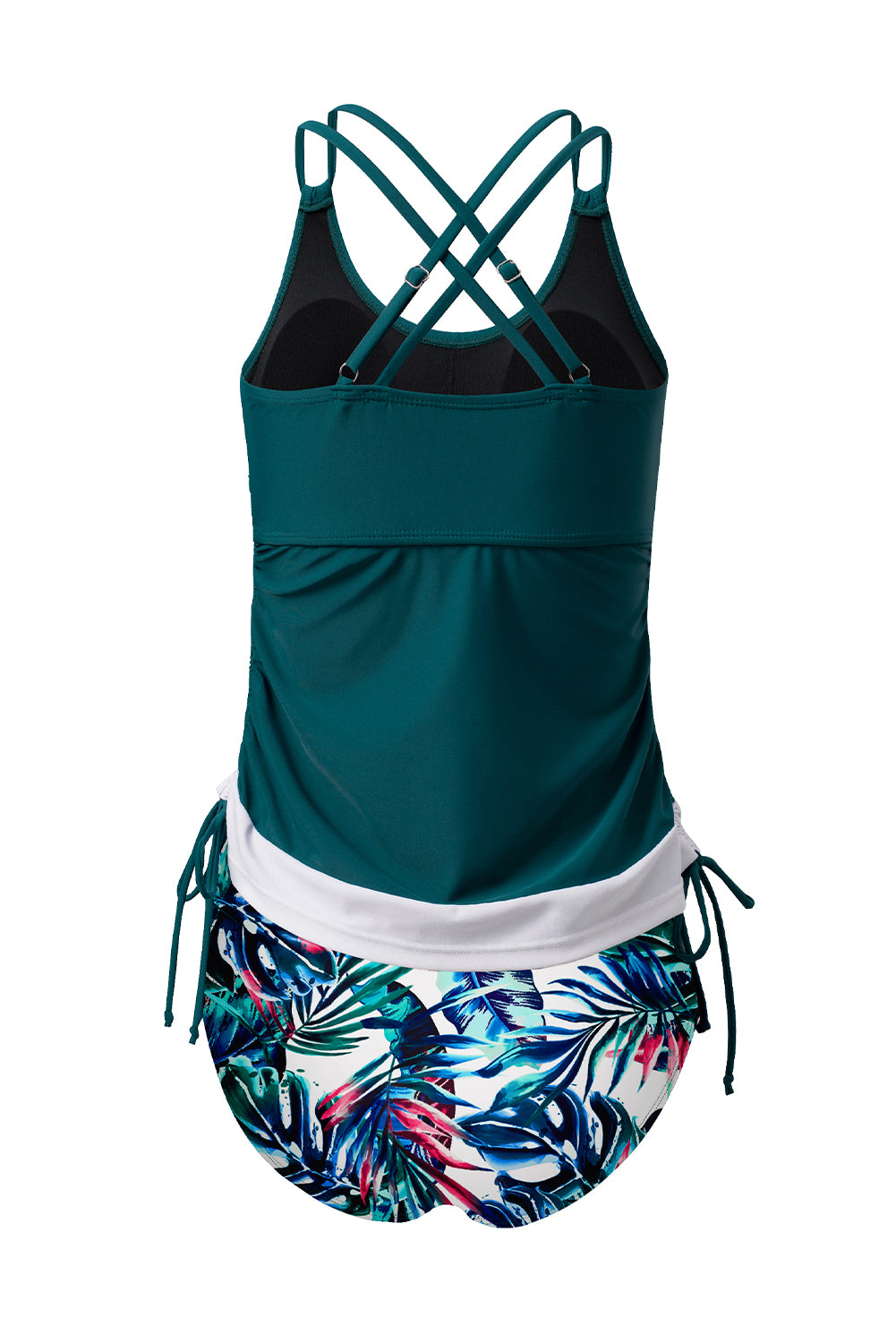 Blue Stripe Drawstring Tummy Control Mix-and-match 2pcs Tankini Swimsuit