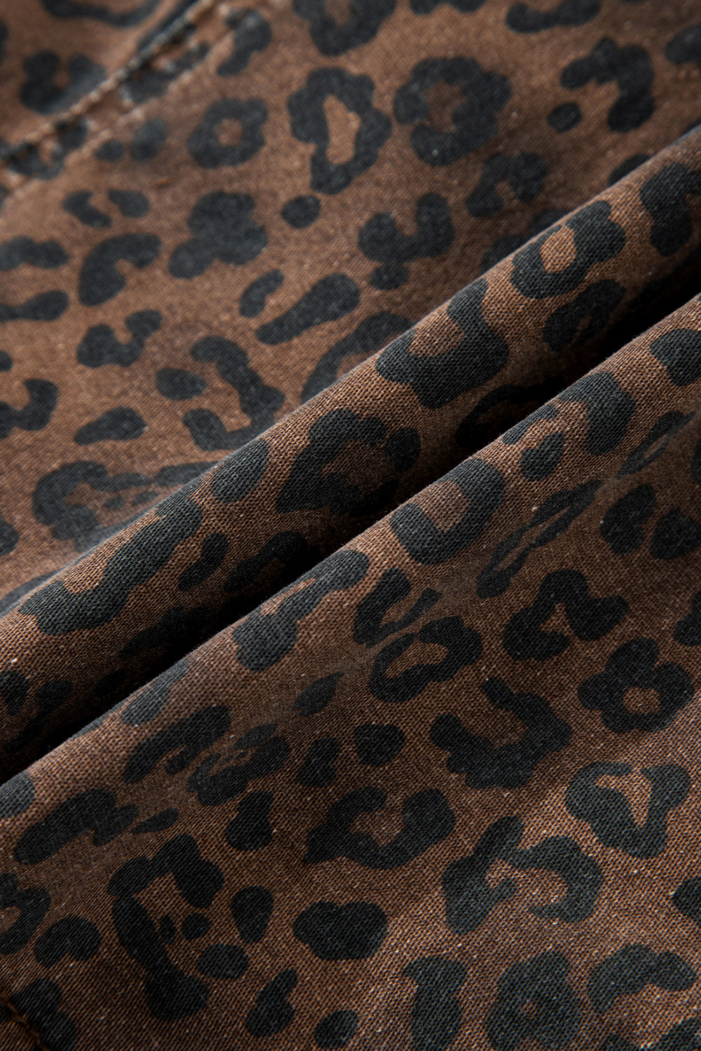 Brown Leopard Print Elastic Waist Drawstring Denim Skort