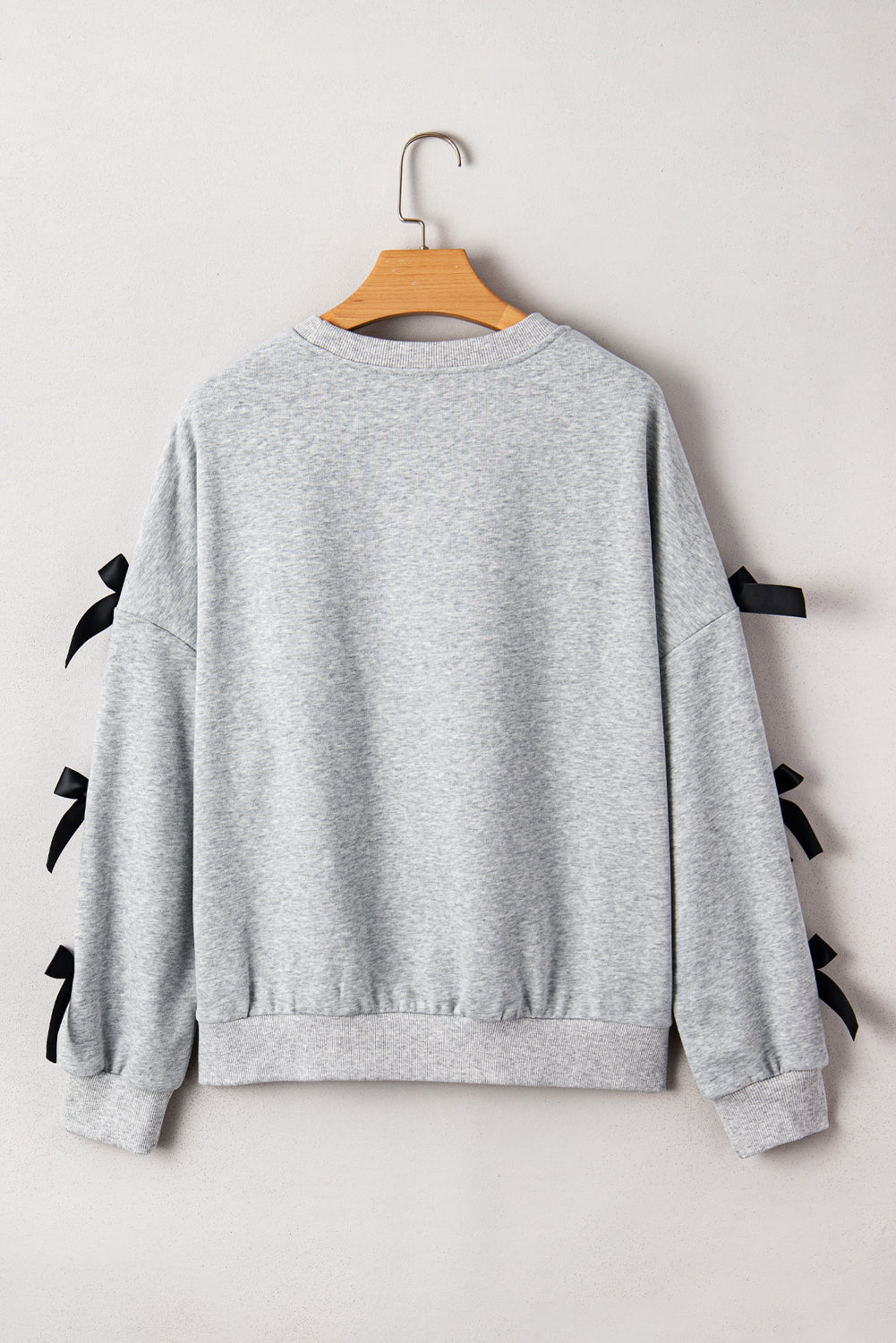 Light Grey Sequin Santa Claus Patched Ribbon Bow Detail Split Sleeve Baggy Sweatshirt