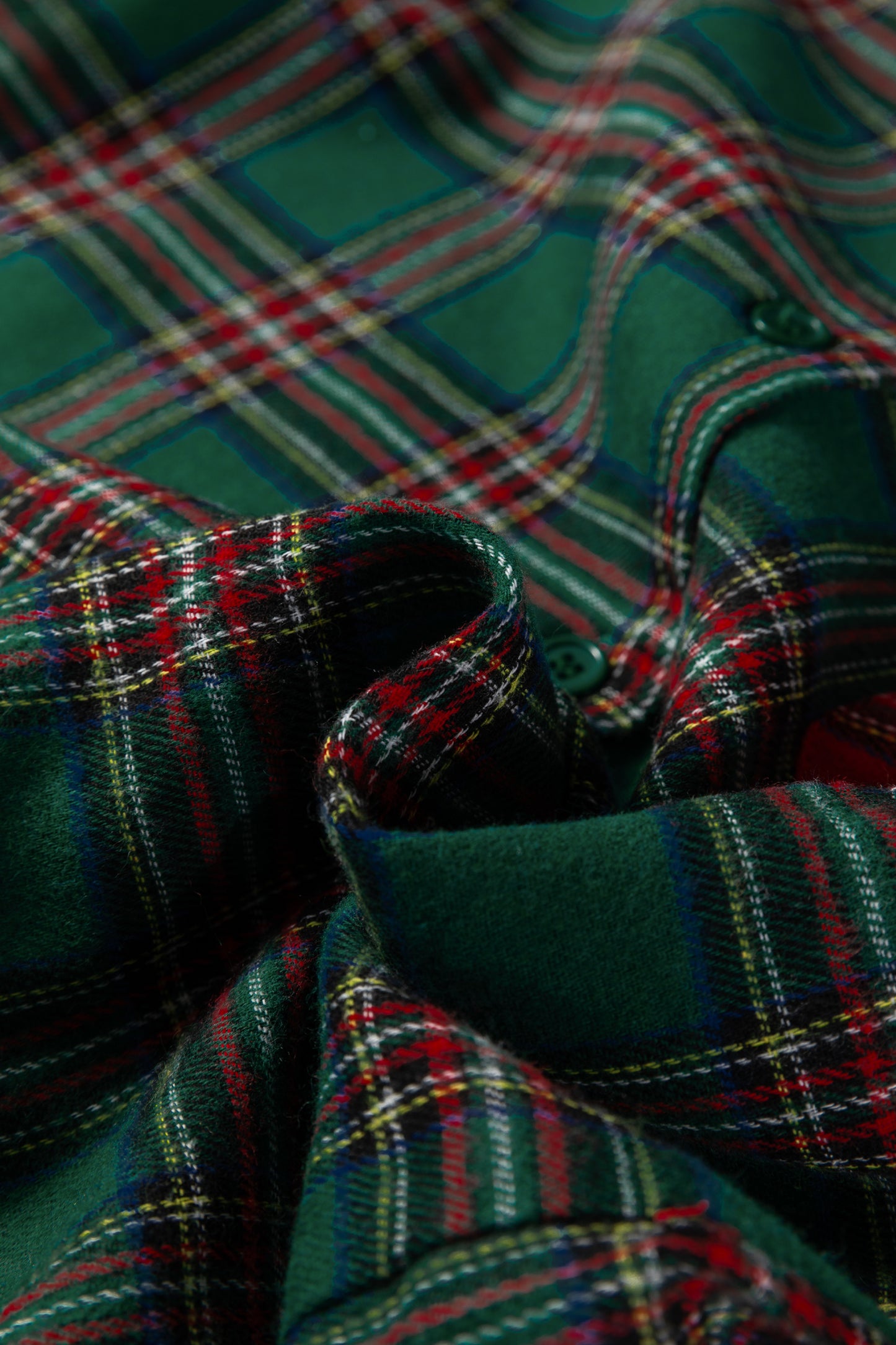 Red Plaid Contrast Patched Christmas Holiday Long Sleeve Shirt and Short 2pcs Pajama Set