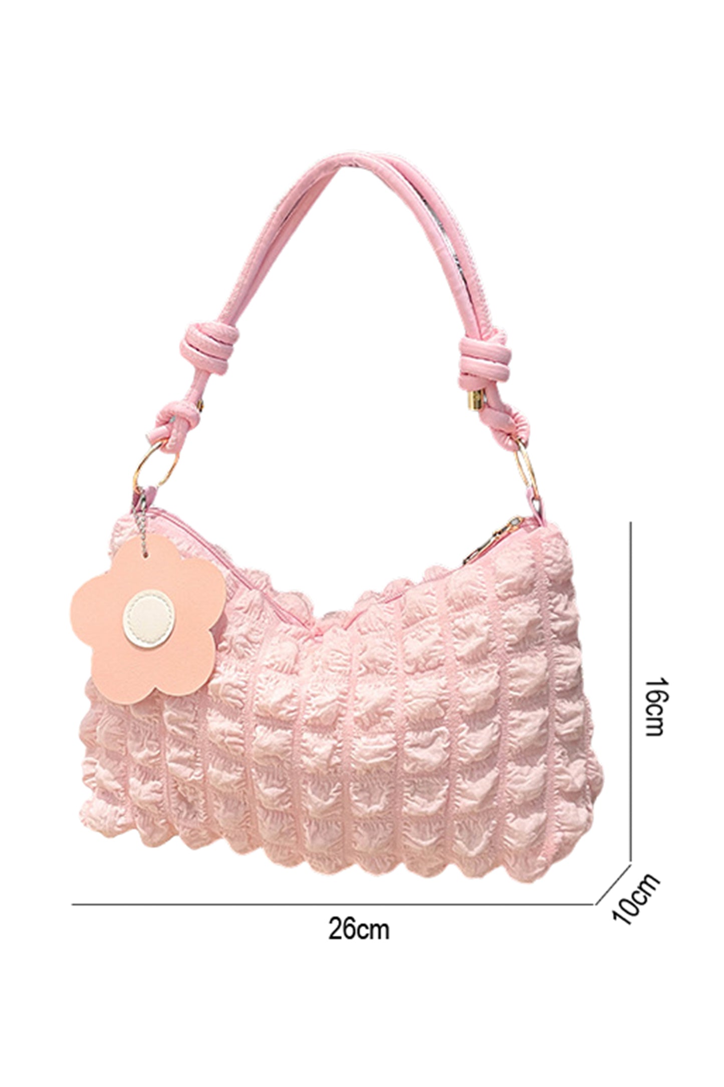 Pink Soft Bubble Textured Cord Handle Flower Shoulder Bag