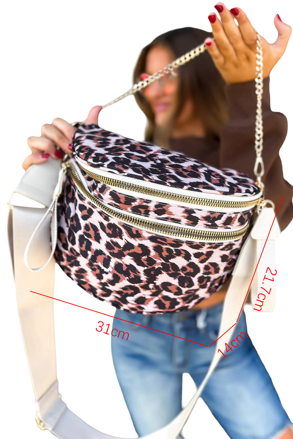 Pink Christmas Theme Double Zip PU Leather Crossbody Bag