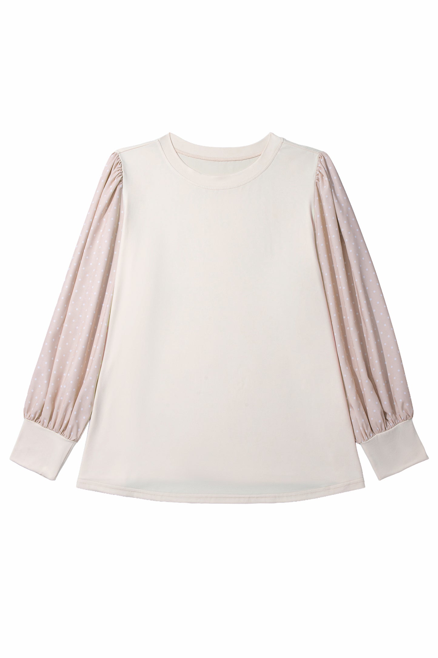 Parchment Polka Dot Long Sleeve Round Neck Plus Size Blouse
