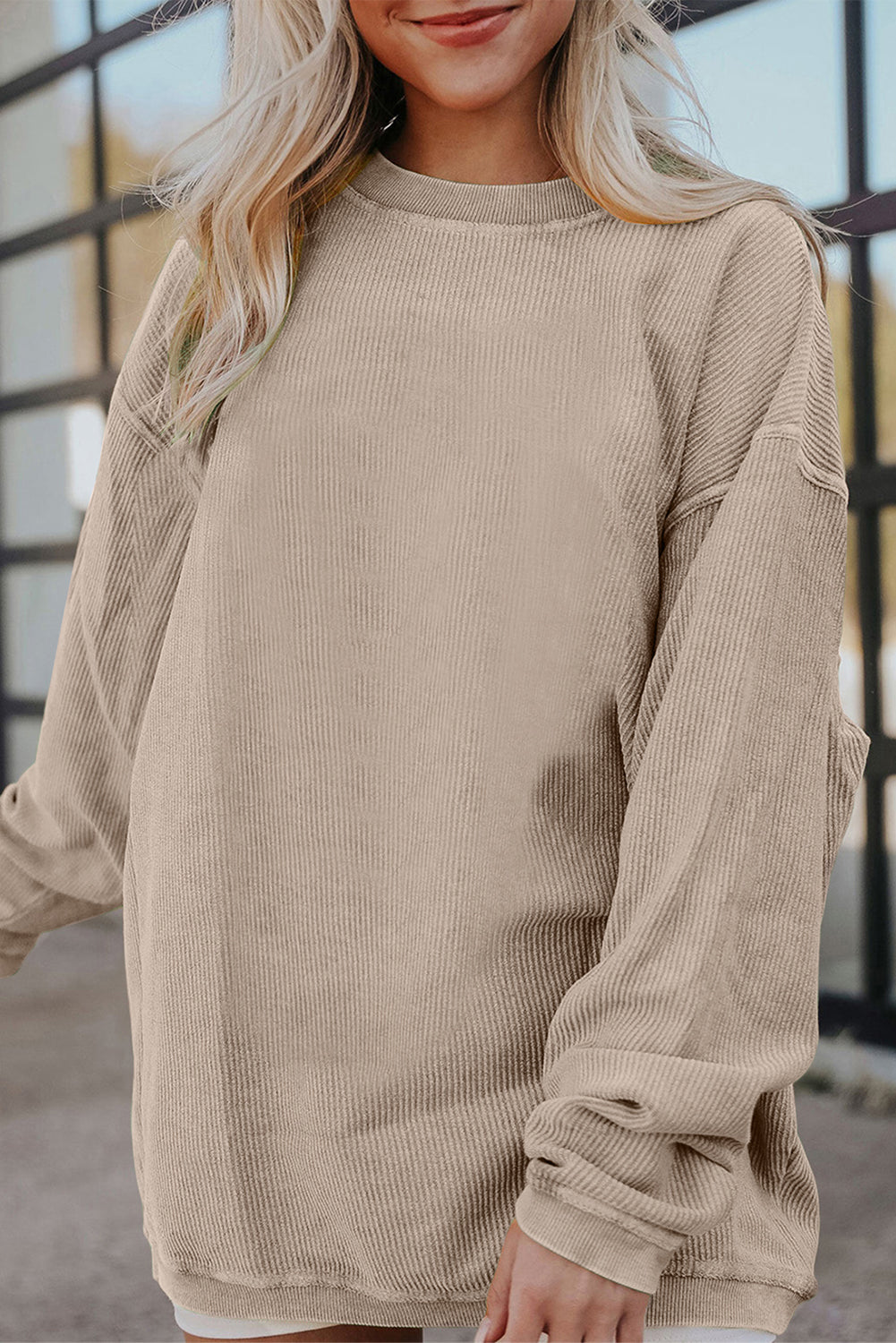 Grass Green Ribbed Corduroy Oversized Sweatshirt