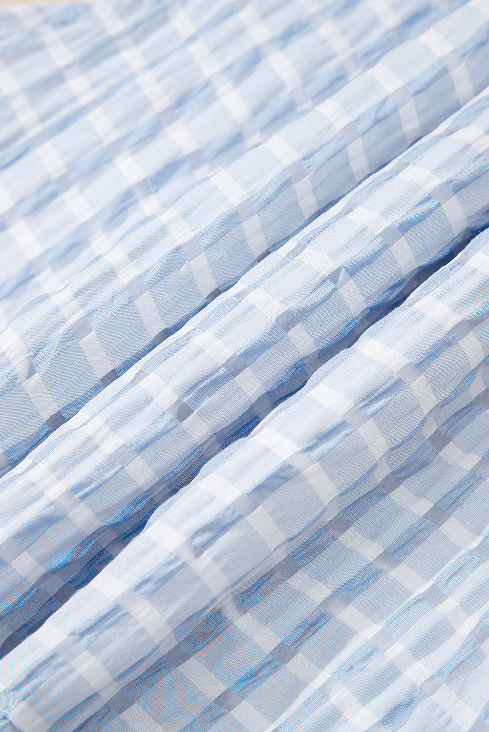 Light Blue Plaid Tiered A-line Sleeveless Mini Sundress