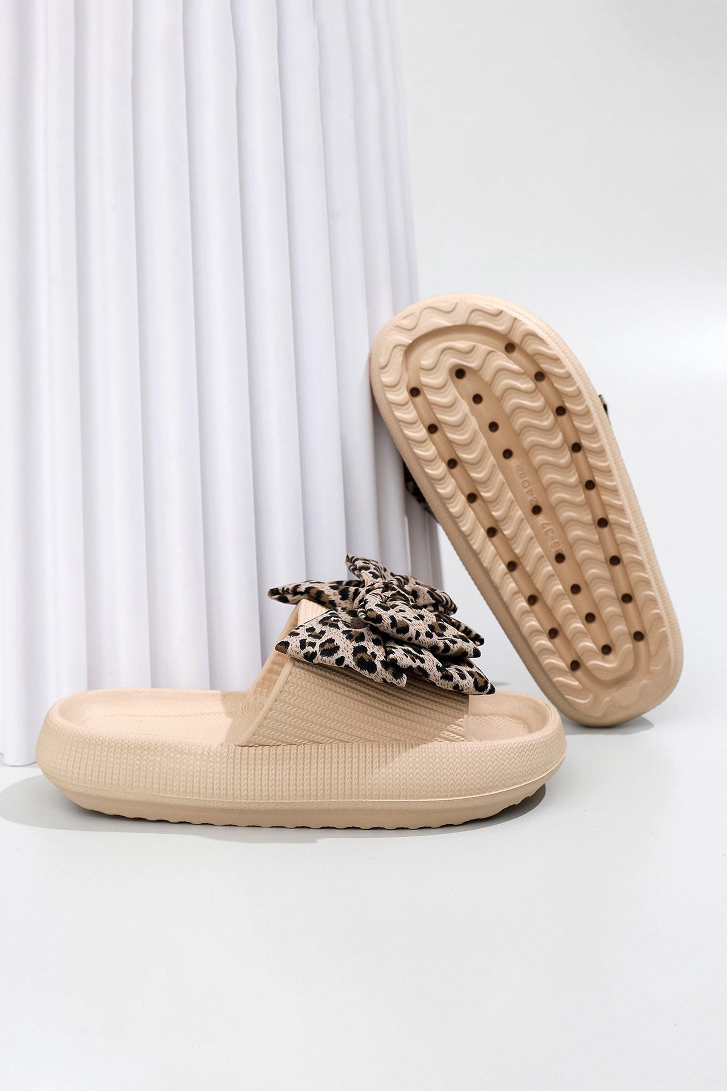 Parchment Leopard Bow Cutout Textured Slippers