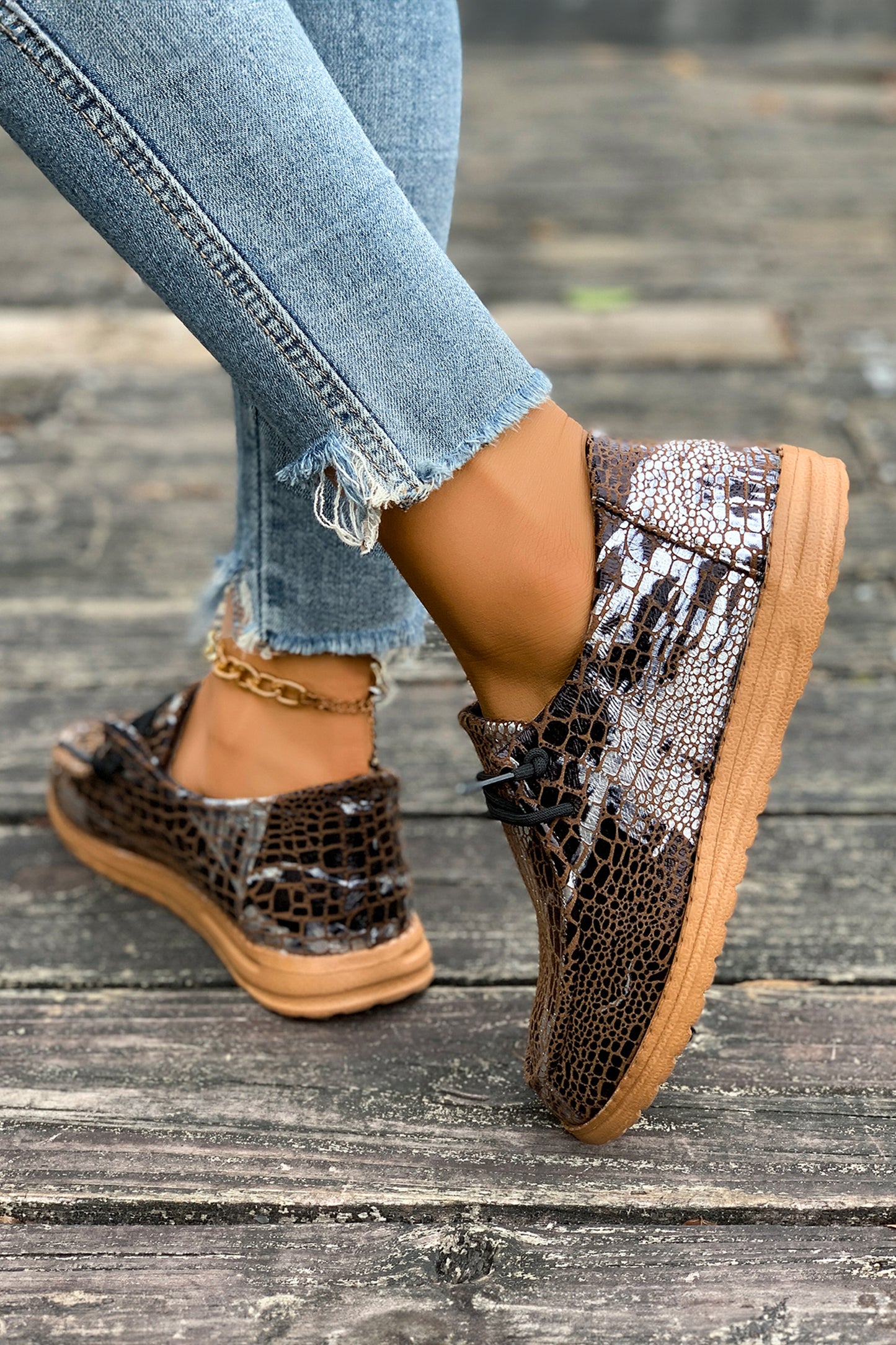 Mustard Ethnic Artistic Print Lace-up Detail Comfort Loafer Shoes