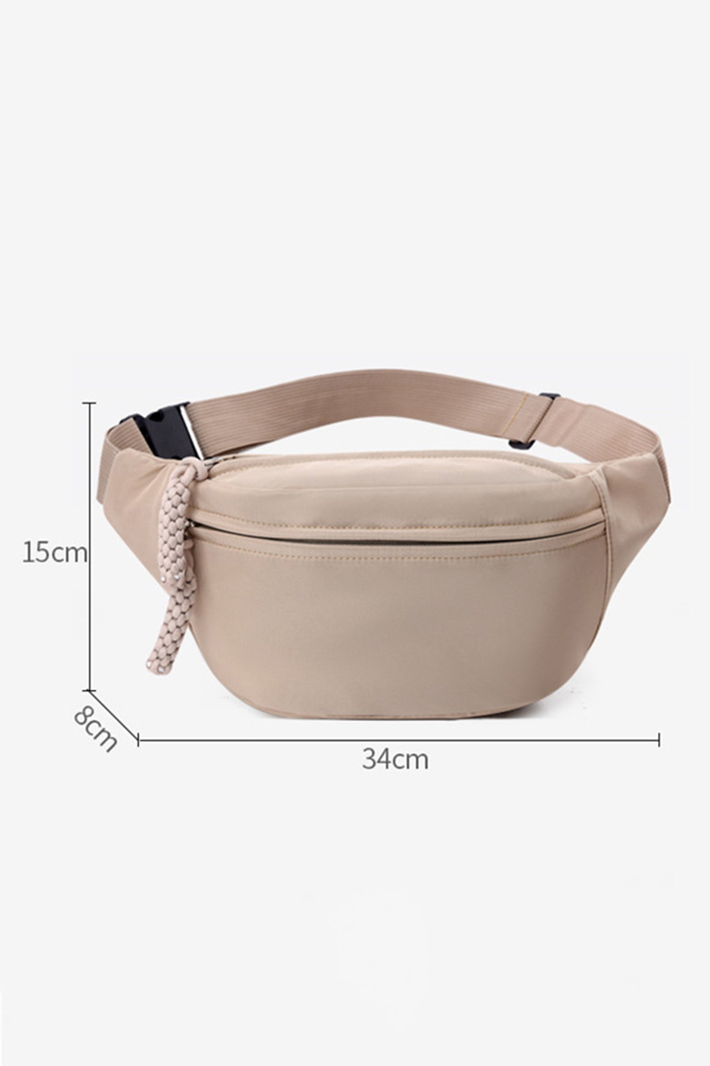 Gray Solid Color Braided Pull-tab Zip Crossbody Bag