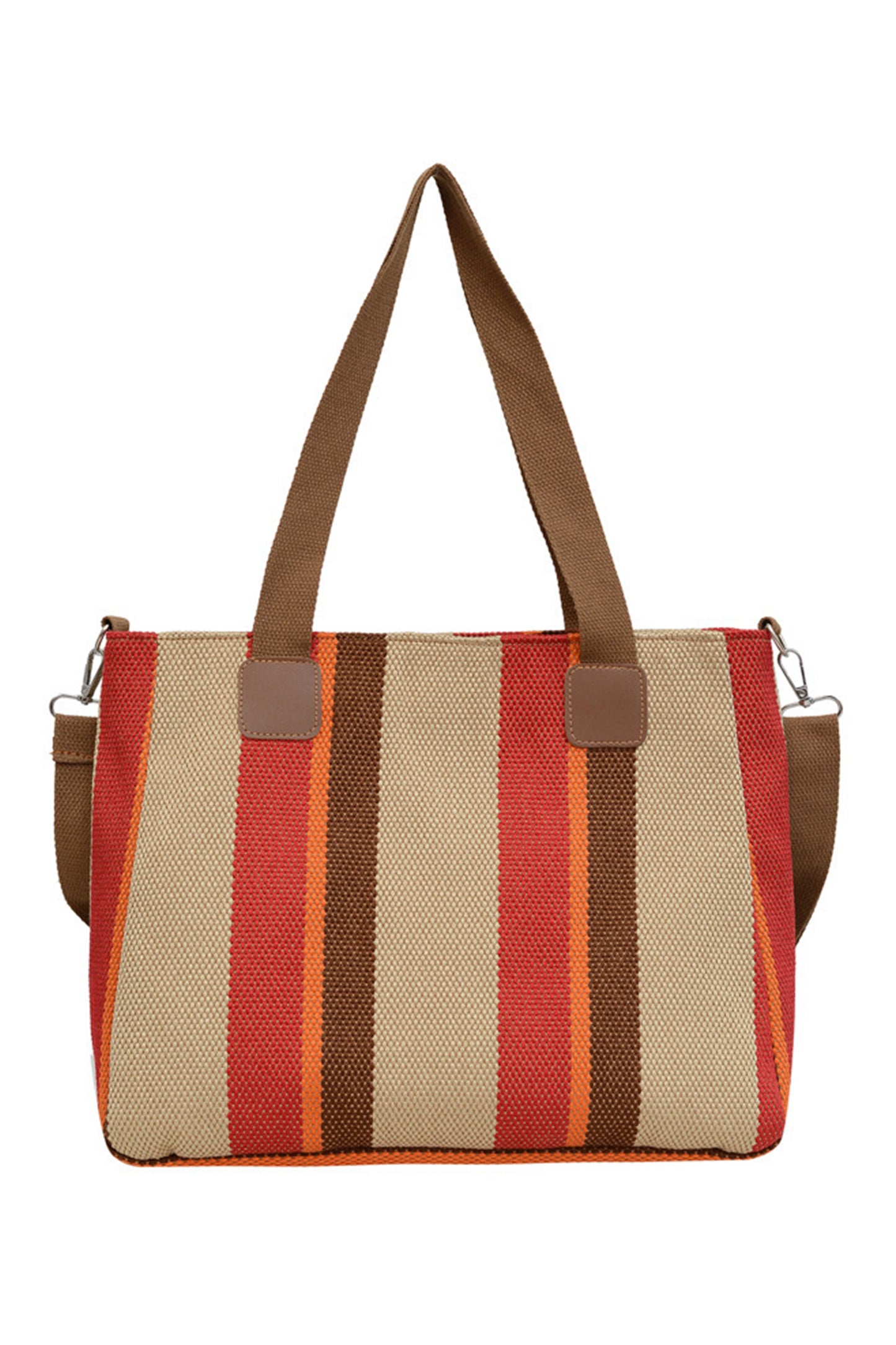 Fiery Red Canvas Striped Convertible Tote Bag
