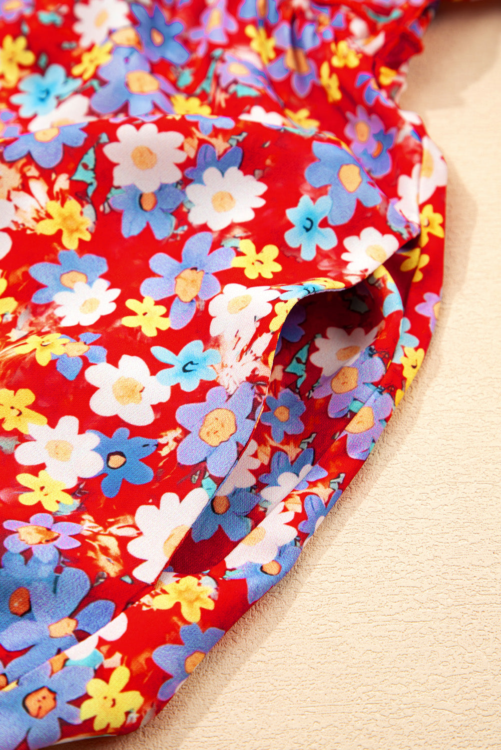 Red Dainty Flower Printed Plus Size Short Sleeve Shift Dress