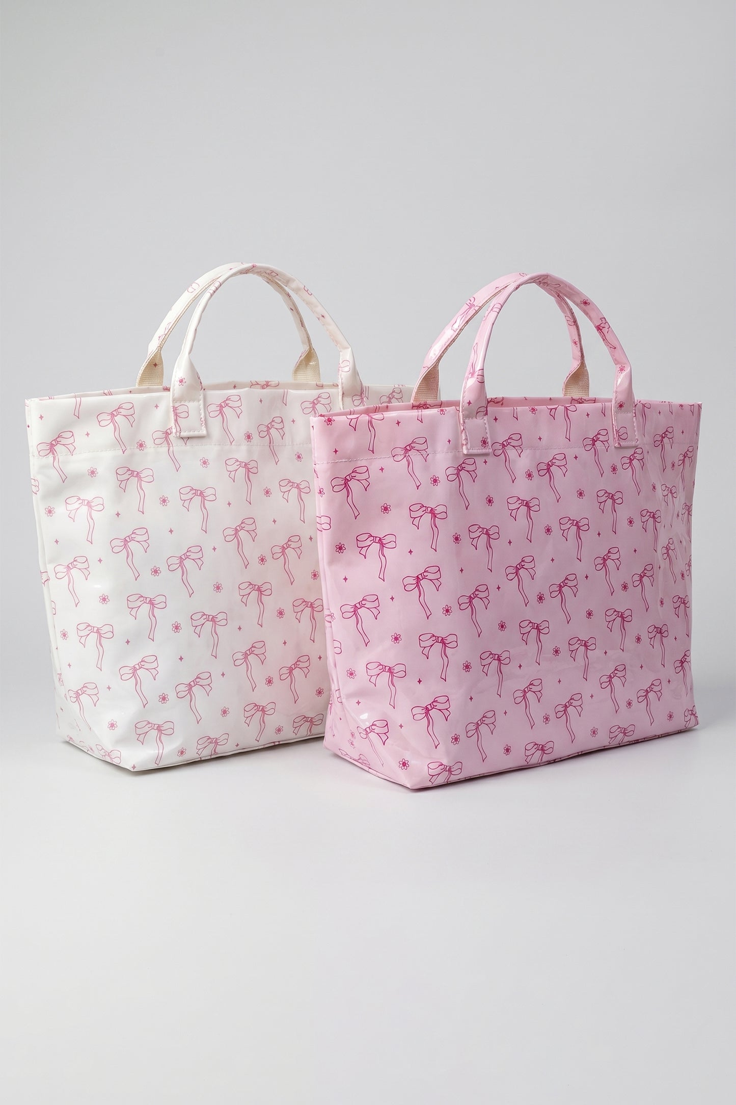 White Sweet Bow Flower Printed Sleek Vilnyl Tote Bag