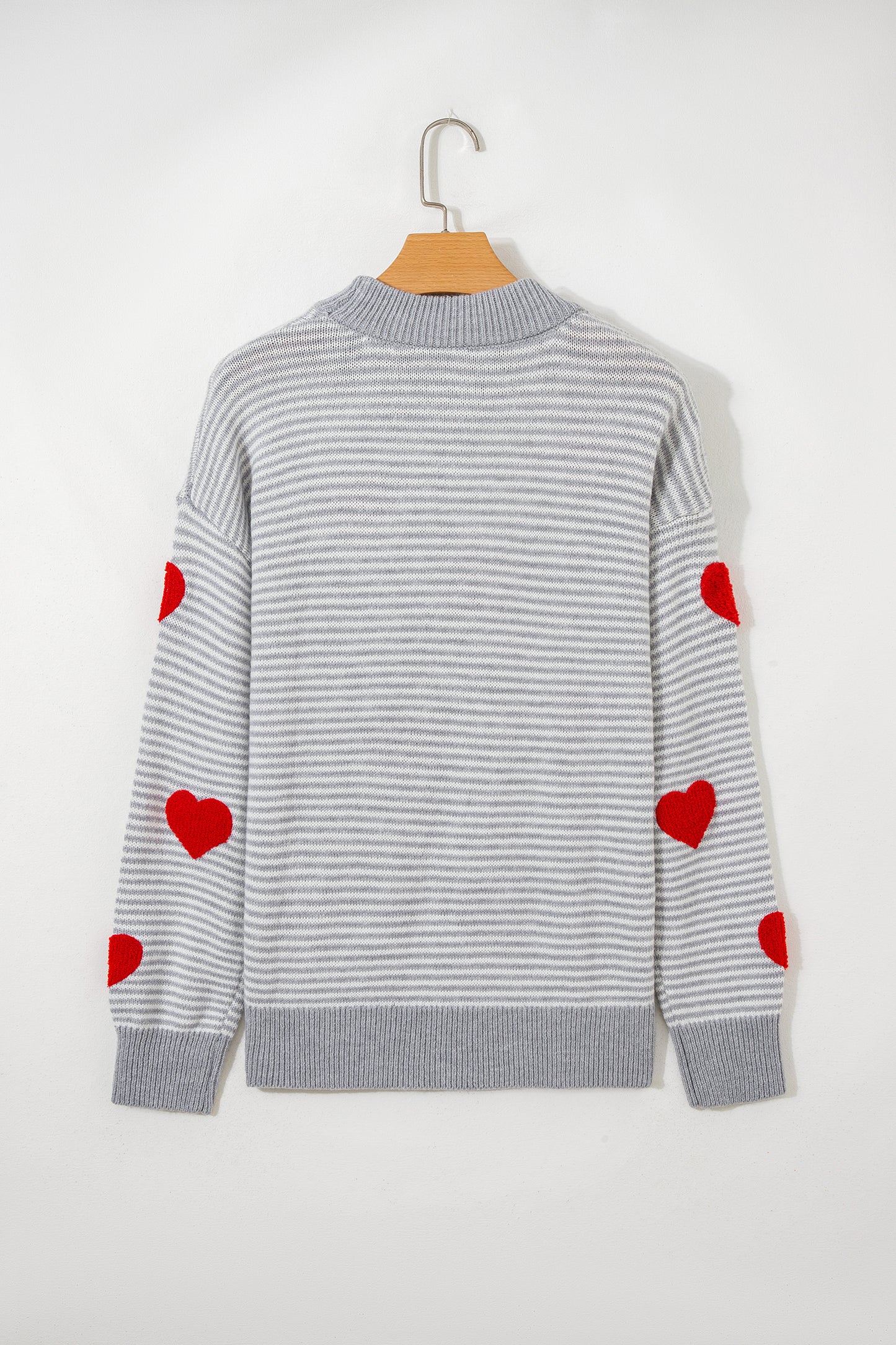Rose Stripe Contrast Heart Pattern Valentine Knit Sweater