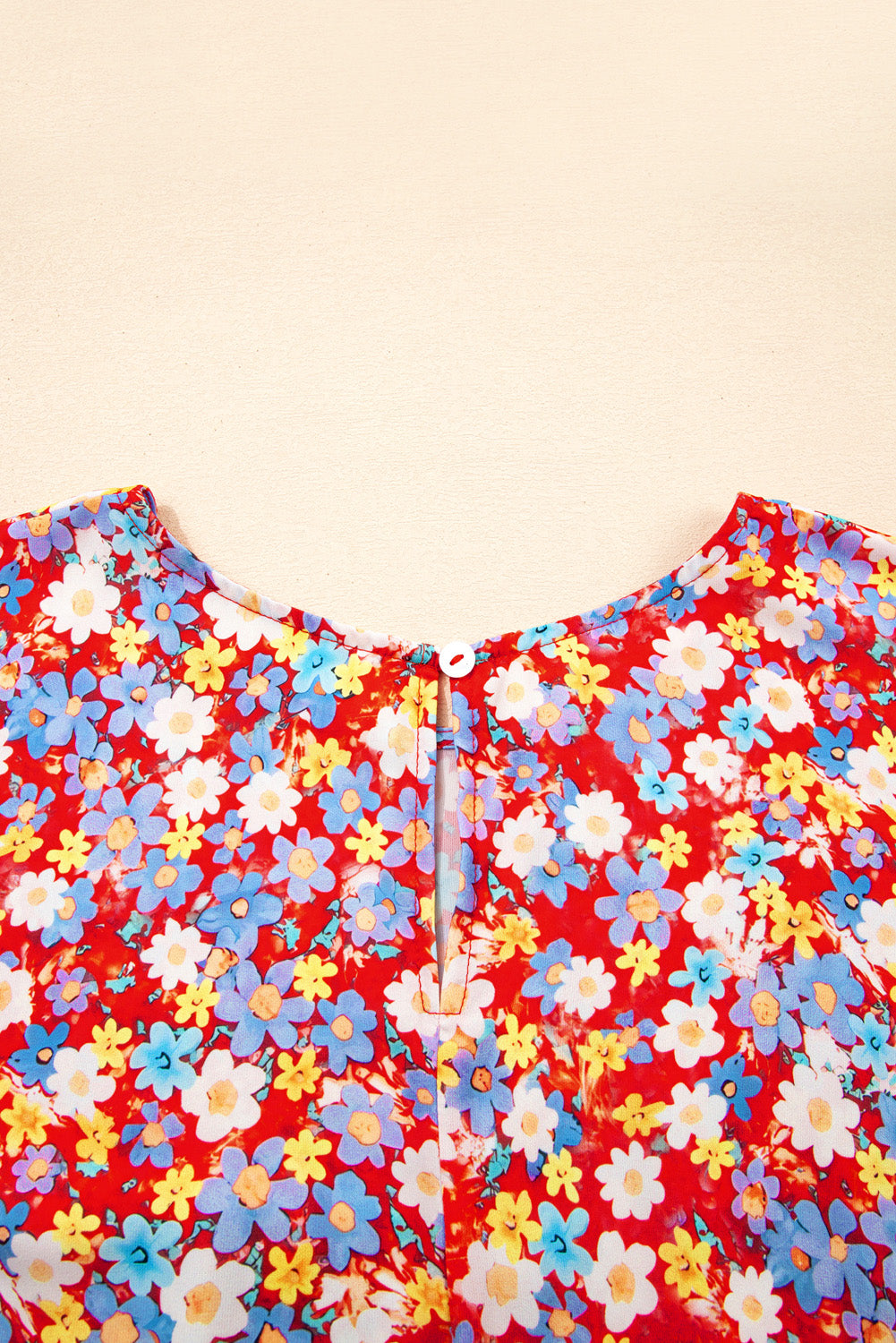 Red Dainty Flower Printed Plus Size Short Sleeve Shift Dress