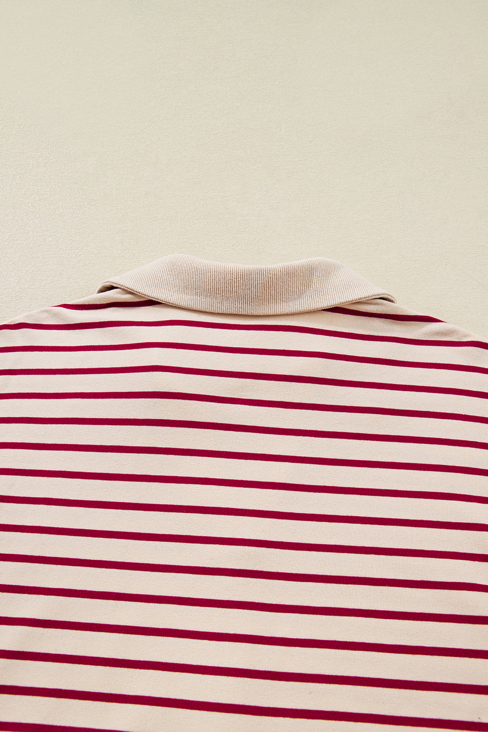 Red Stripe Cropped Collared Drop Shoulder Pullover and Bubble Mini Skirt Set