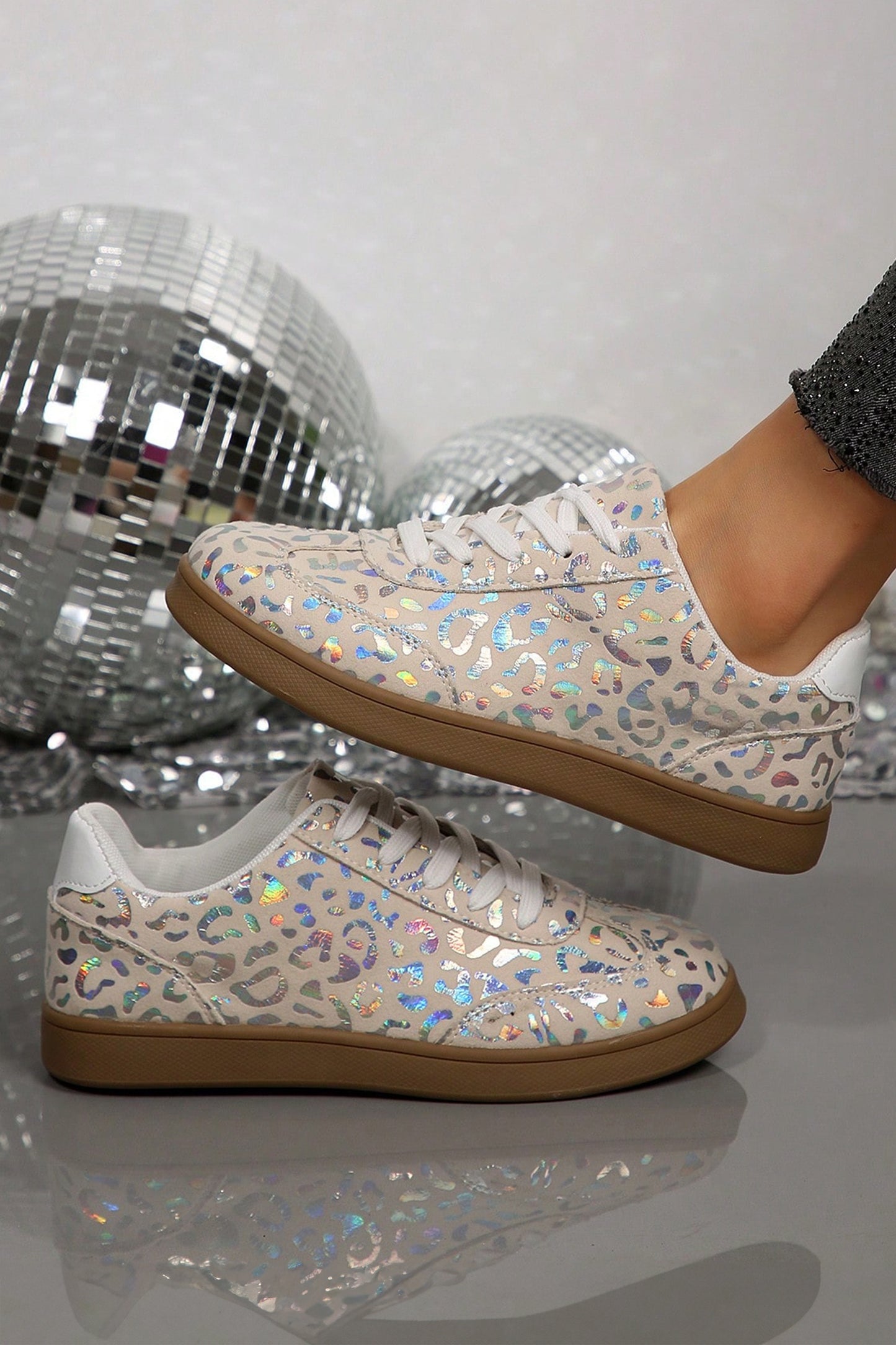 White Shiny Leopard Print Training Shoes