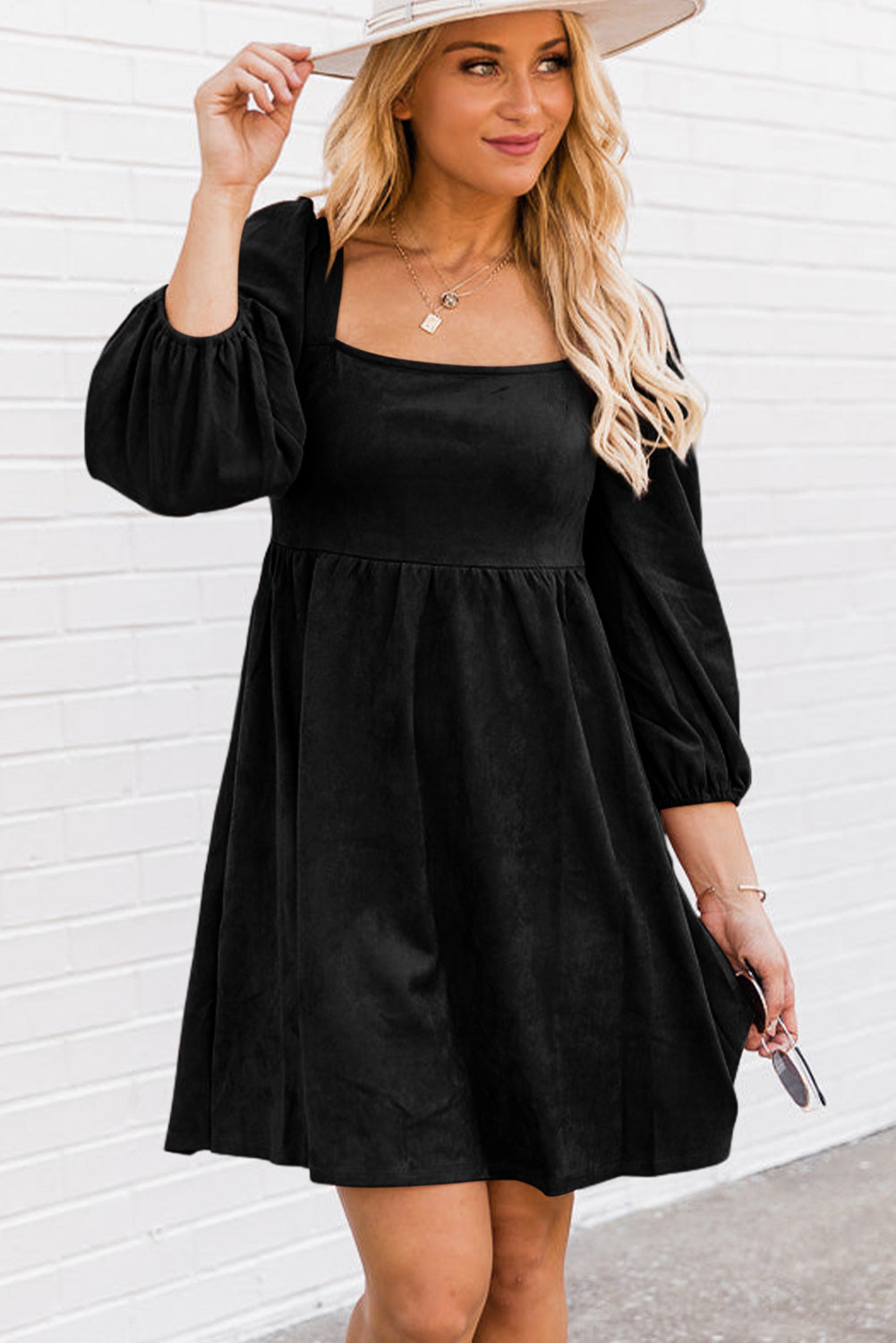 Black Suede Square Neck Puff Sleeve Dress – ChristieLeeDesign