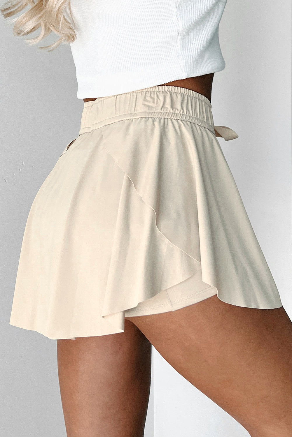Light Green Drawstring High Waist Lined Tennis Skorts