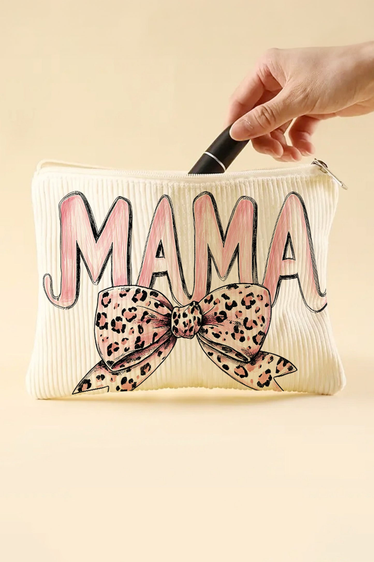 White Mama Leopard Bow Makeup Bag