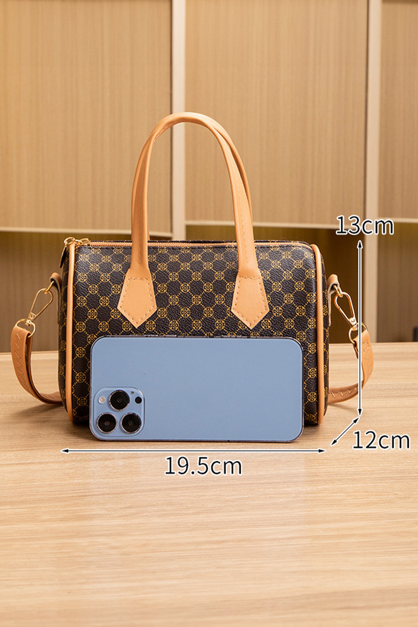 Coffee Retro Geometric Print Portable Shoulder Strap PU Leather Bag