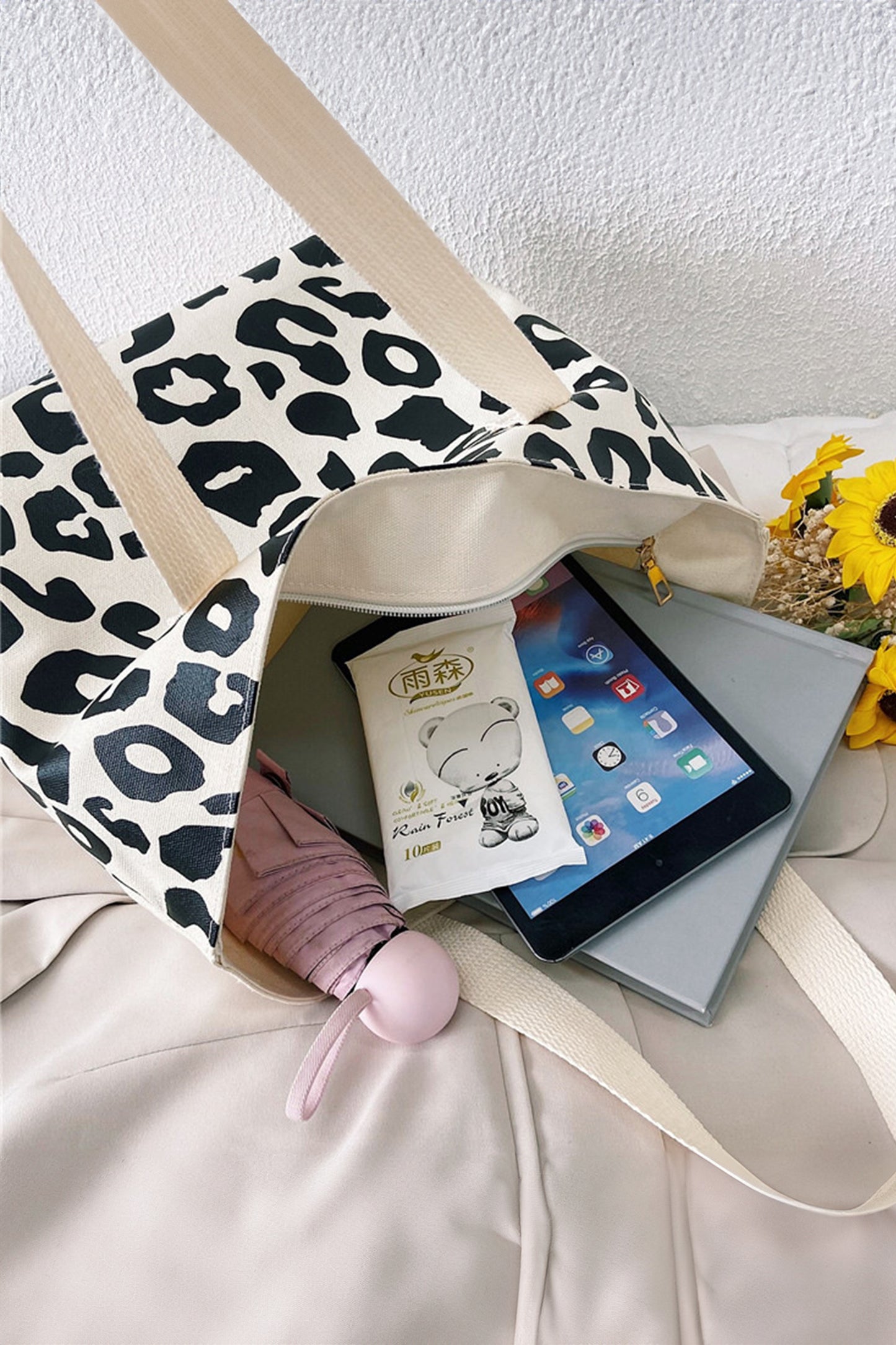 Black Leopard Print Canvas Tote Bag