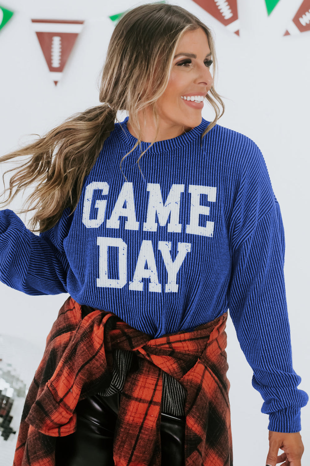 Dark Grey Corded GAME DAY Graphic Long Sleeve Crewneck Top