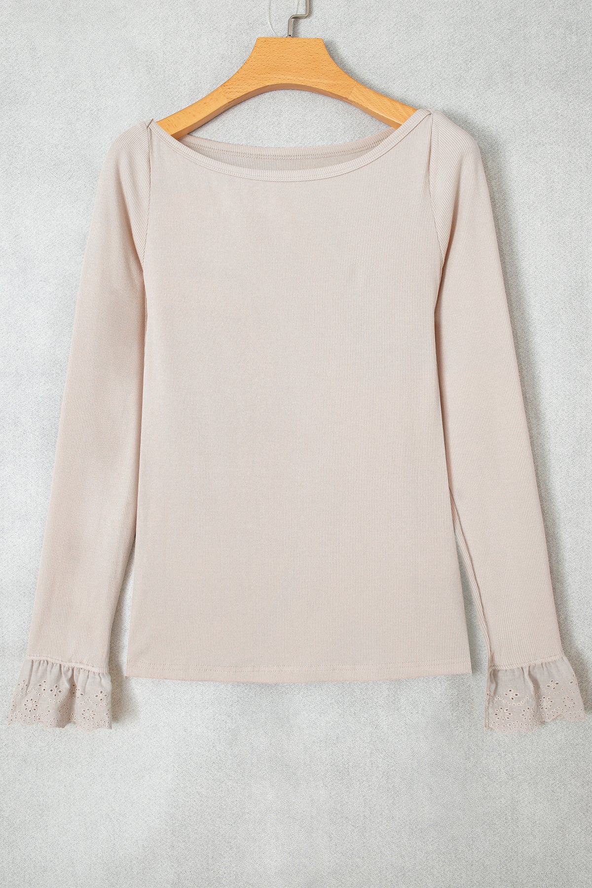 Jet Stream Lace Cuff Patchwork Round Neck Long Sleeve Top