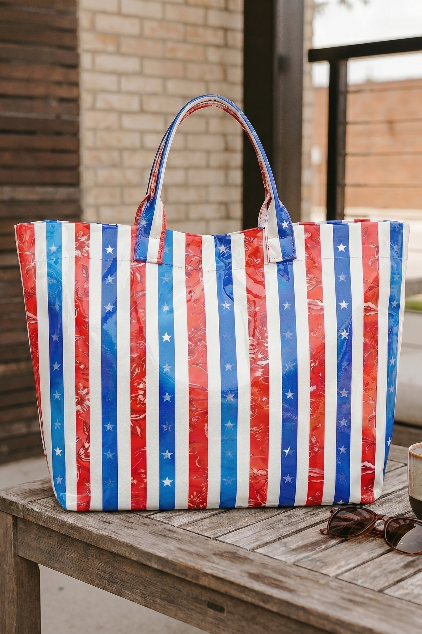 Light Pink Cowboy Western Pattern Vinyl Glossy Tote Bag