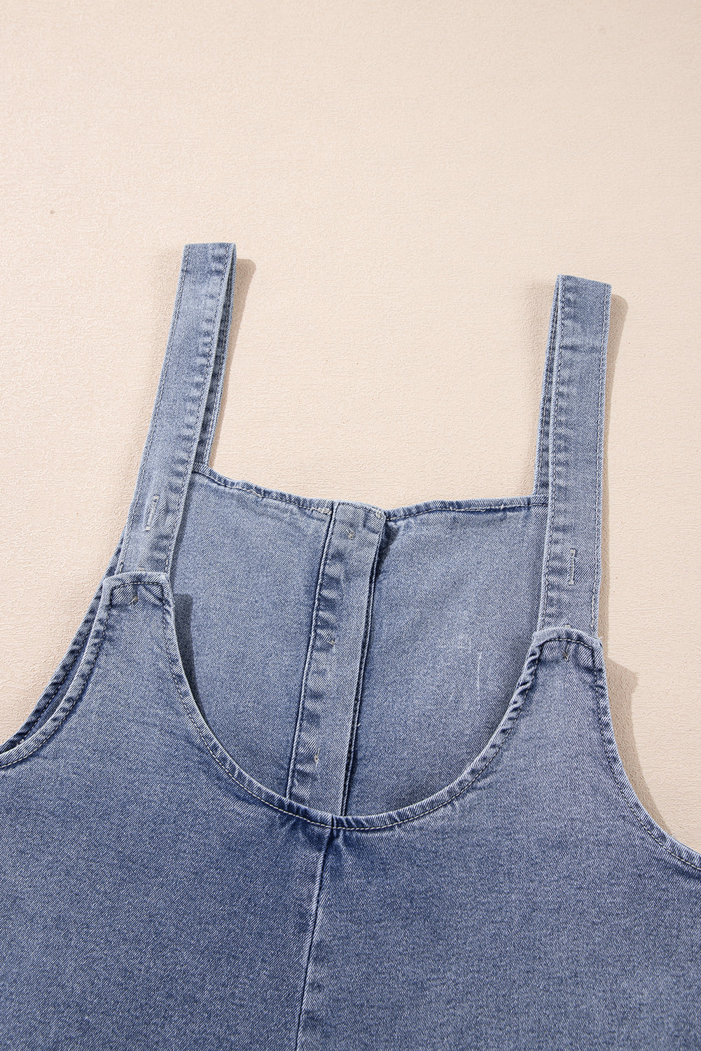 Stone Blue Washed Denim Half Buttons Patched Pocket Wide Leg Overalls