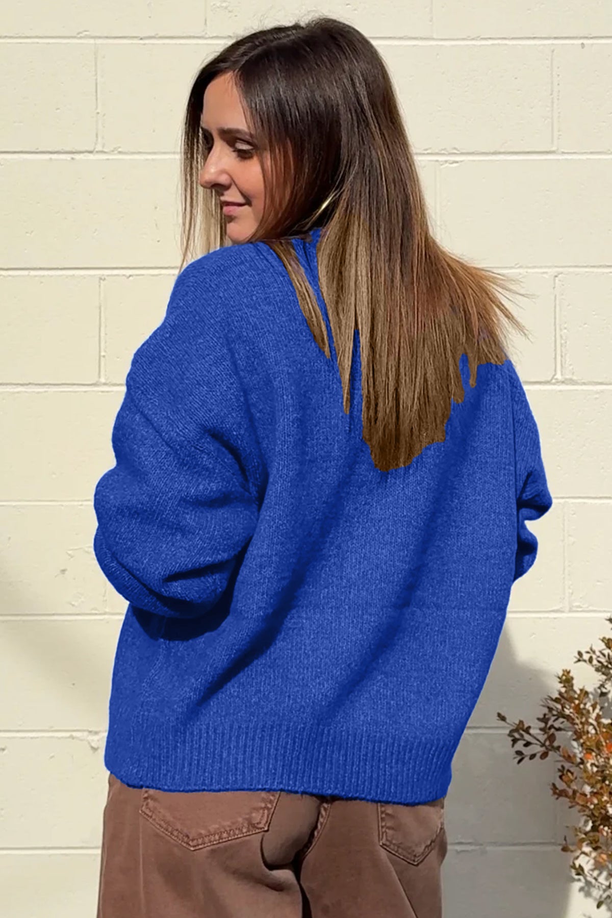 Sky Blue Vintage Mallard Pattern Drop Shoulder Long Sleeve Sweater