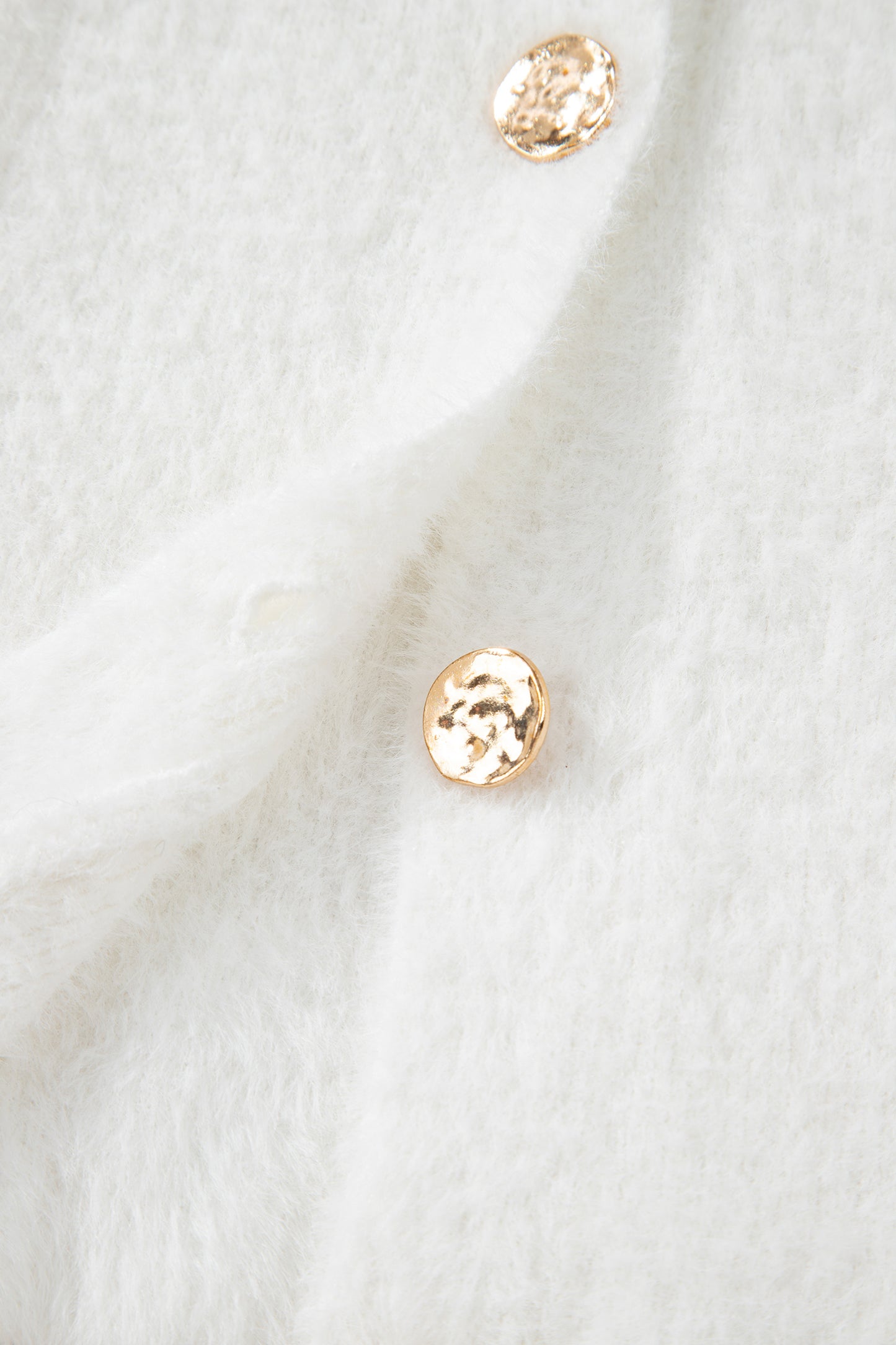 White Fuzzy Buttoned Front Midi Solid Cardigan