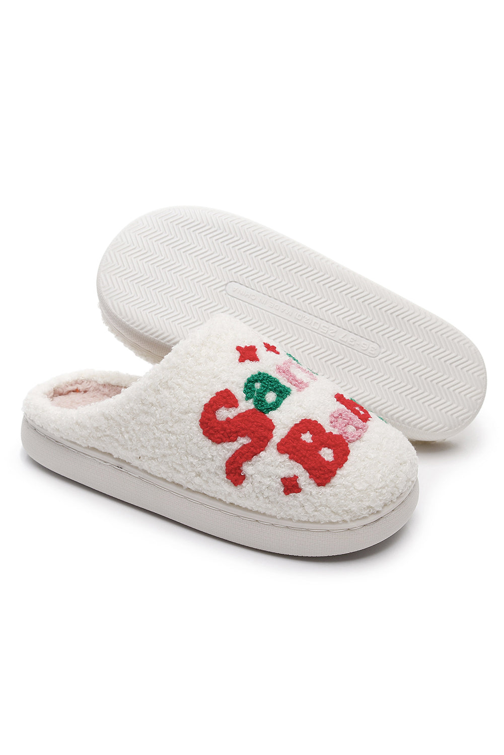 White Plush Santa Baby Christmas Asymmetric House Slippers