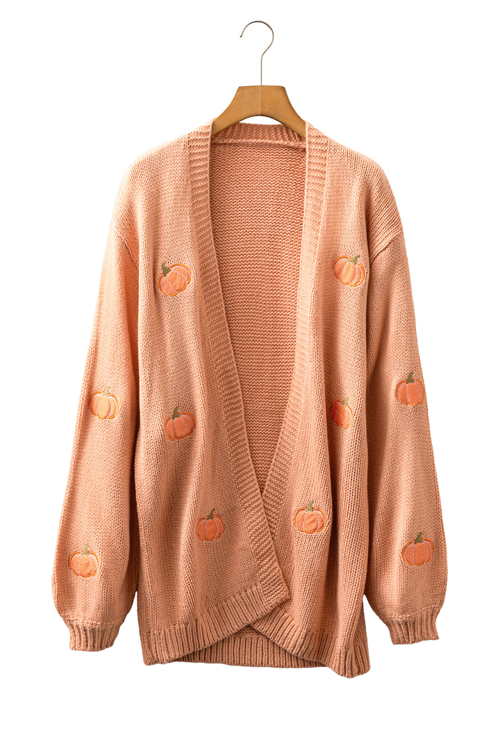 Light Pink Christmas Tree Print Open Front Drop Shoulder Midi Cardigan