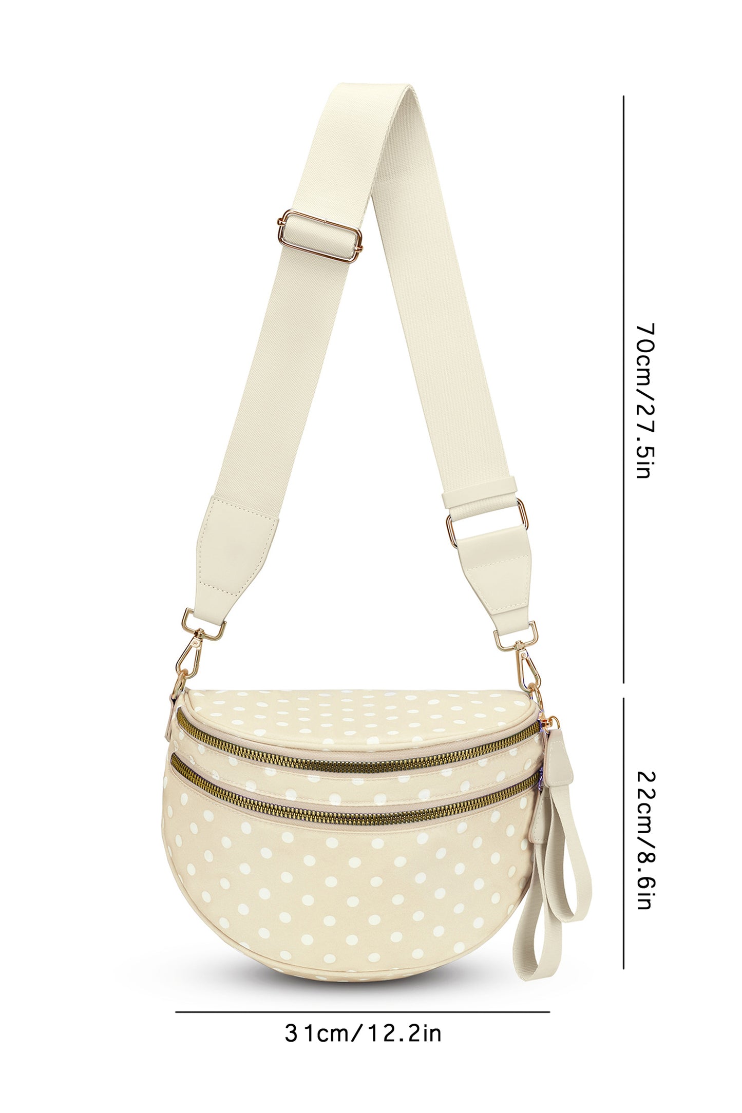 Blackish Green Retro Polka Dot Print Double Zip Crossbody Bag