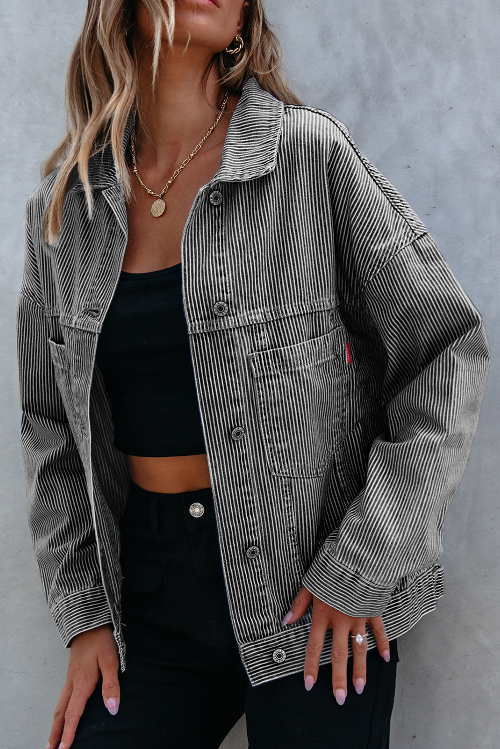 Light Blue Washed Oversize Pocketed Denim Jacket