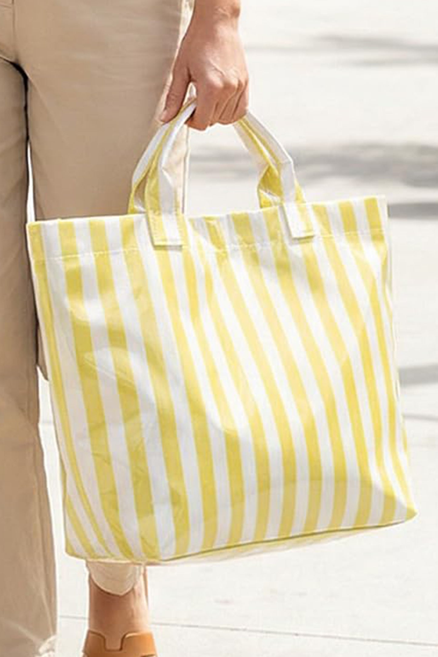 Blackish Green Glossy Striped Vinyl Large Tote Bag (Color Varied)