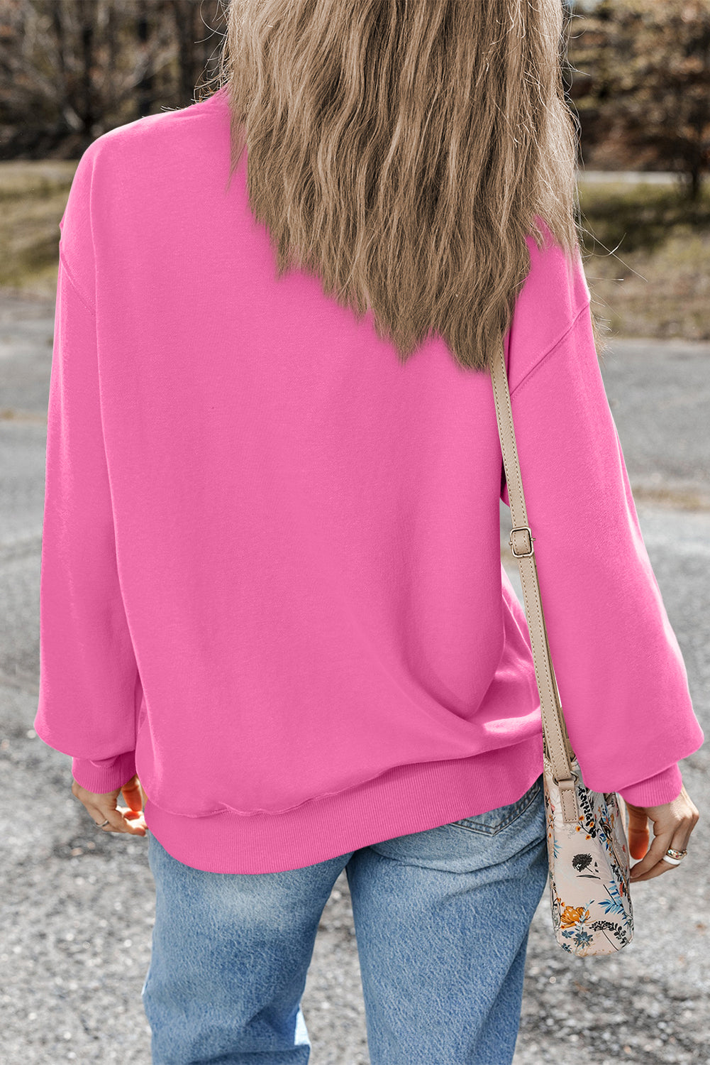 Bonbon Plain Drop Shoulder Crewneck Pullover Sweatshirt