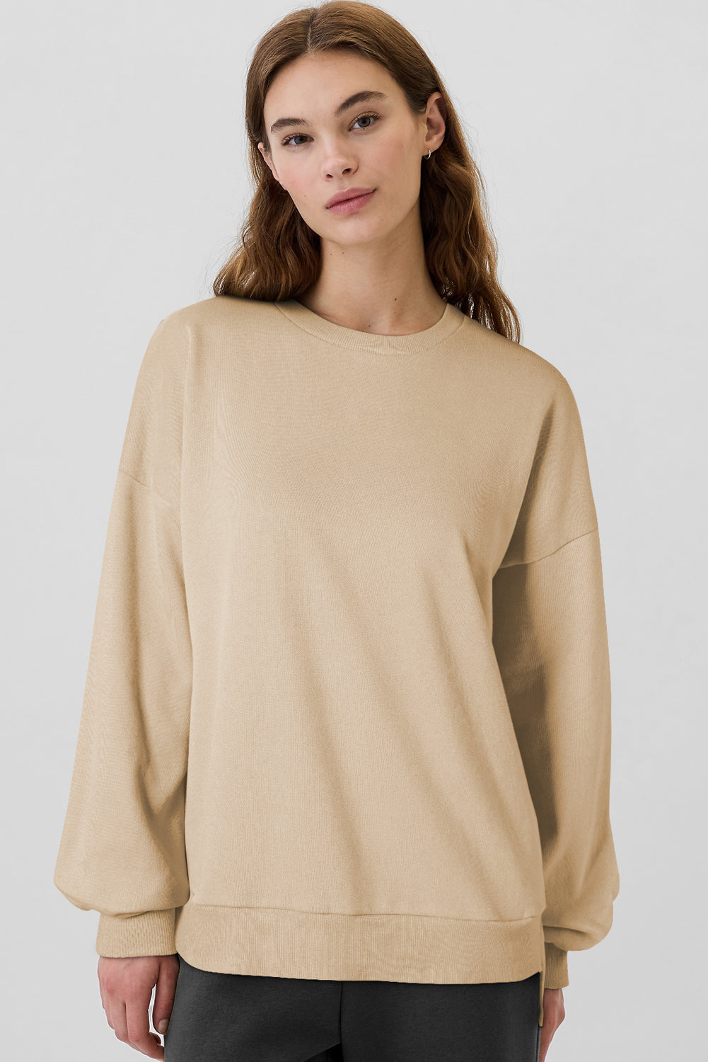 Valerian Solid Fleece Lined Drop Shoulder High Low Sweatshirt