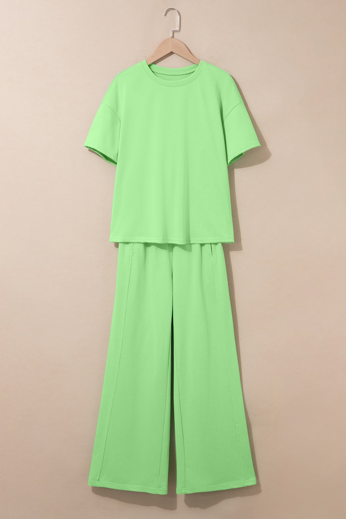 Sachet Pink Solid Cover Oversize Tee Pocketed Casual Pants 2pcs Outfit