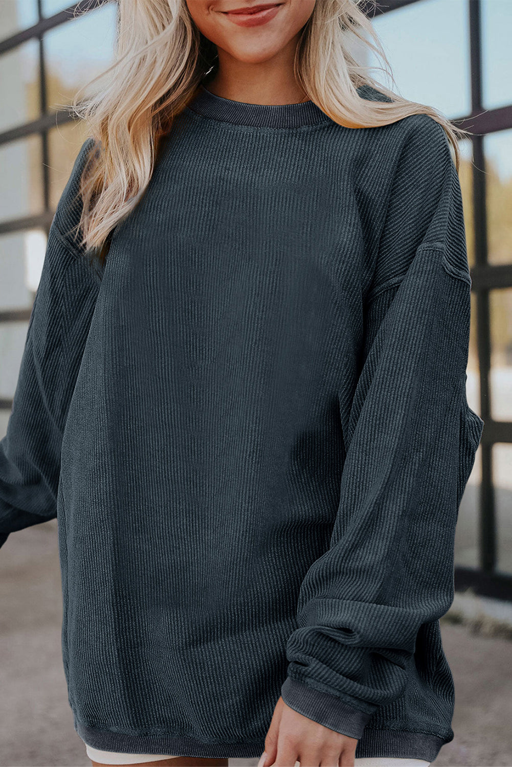 Grass Green Ribbed Corduroy Oversized Sweatshirt