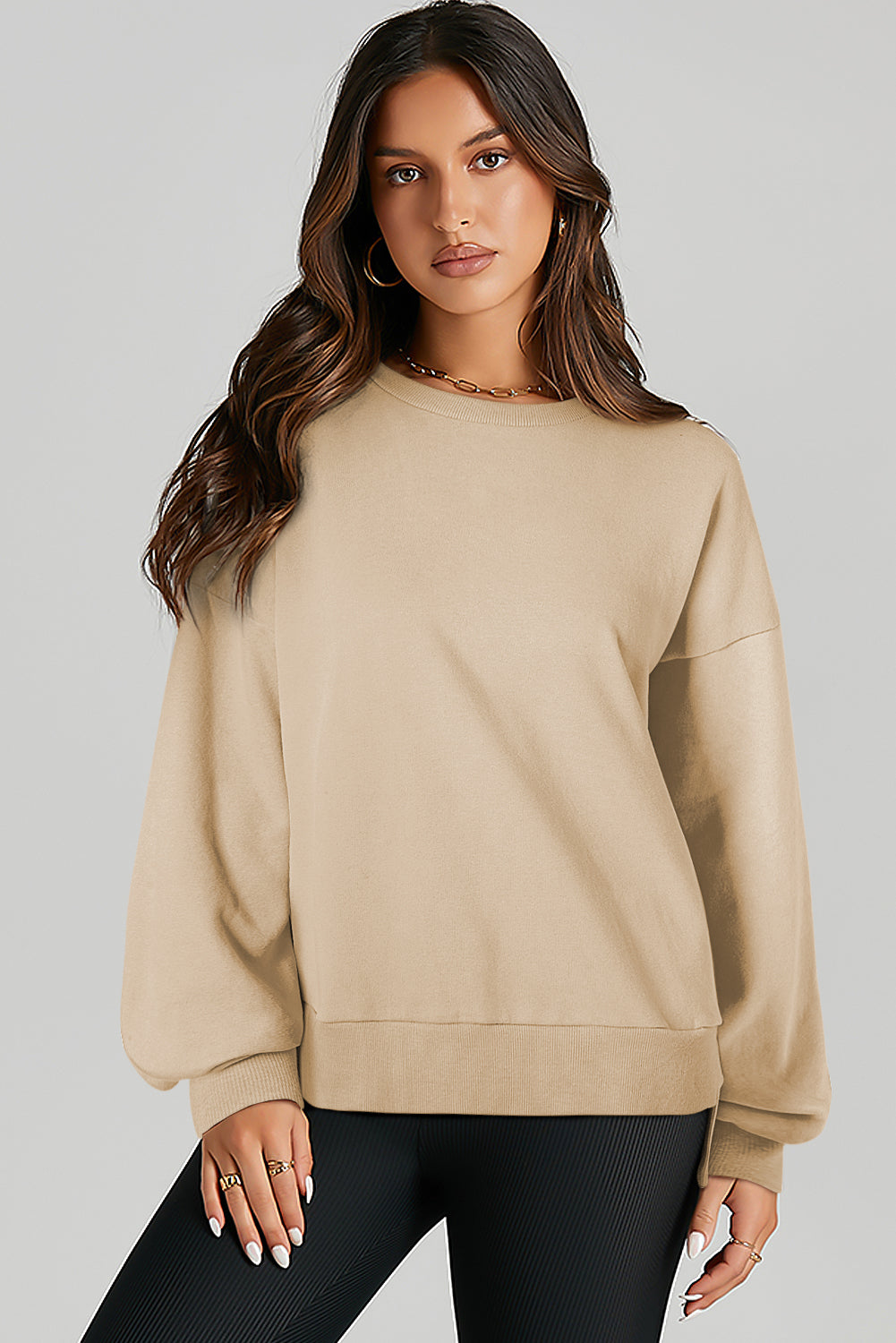 Valerian Solid O Neck High Low Hem Pullover Sweatshirt