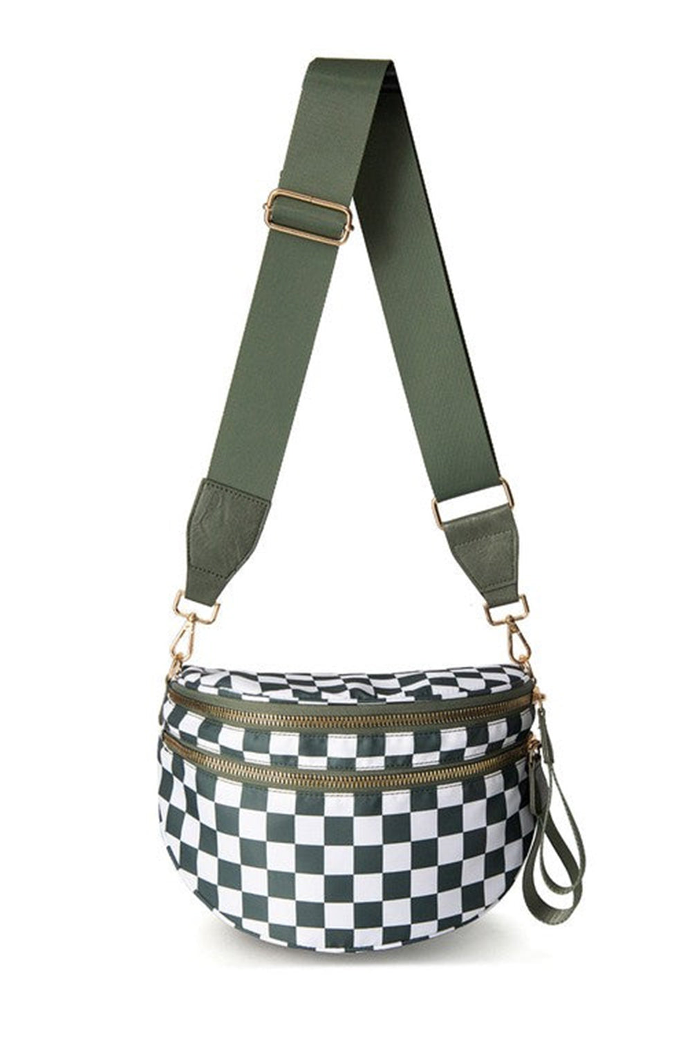 Bright Pink Checkered Print Wide Strap Large Crossbody Bag