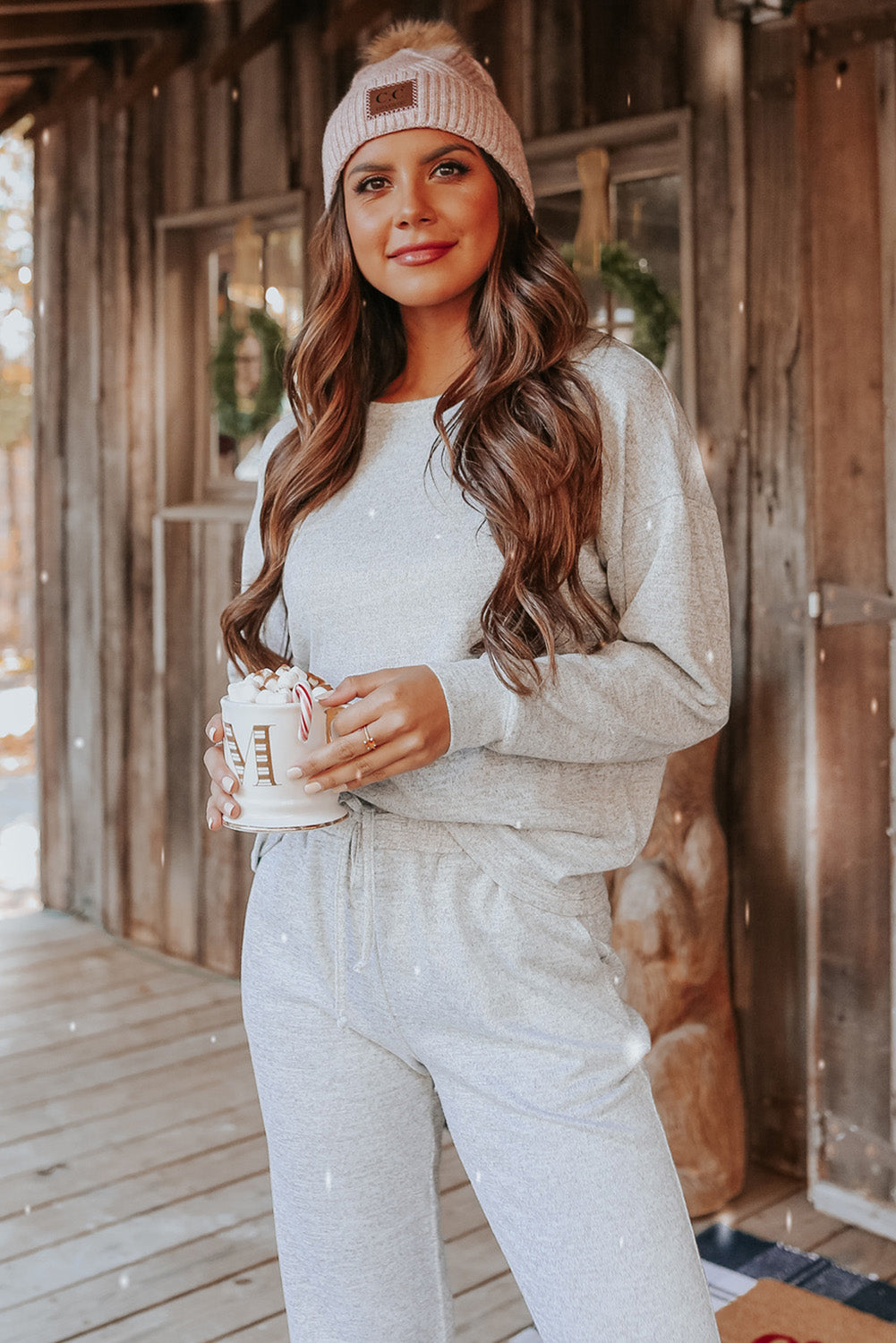 Spinach Green Long Sleeve Pullover and Jogger Pants Lounge Set