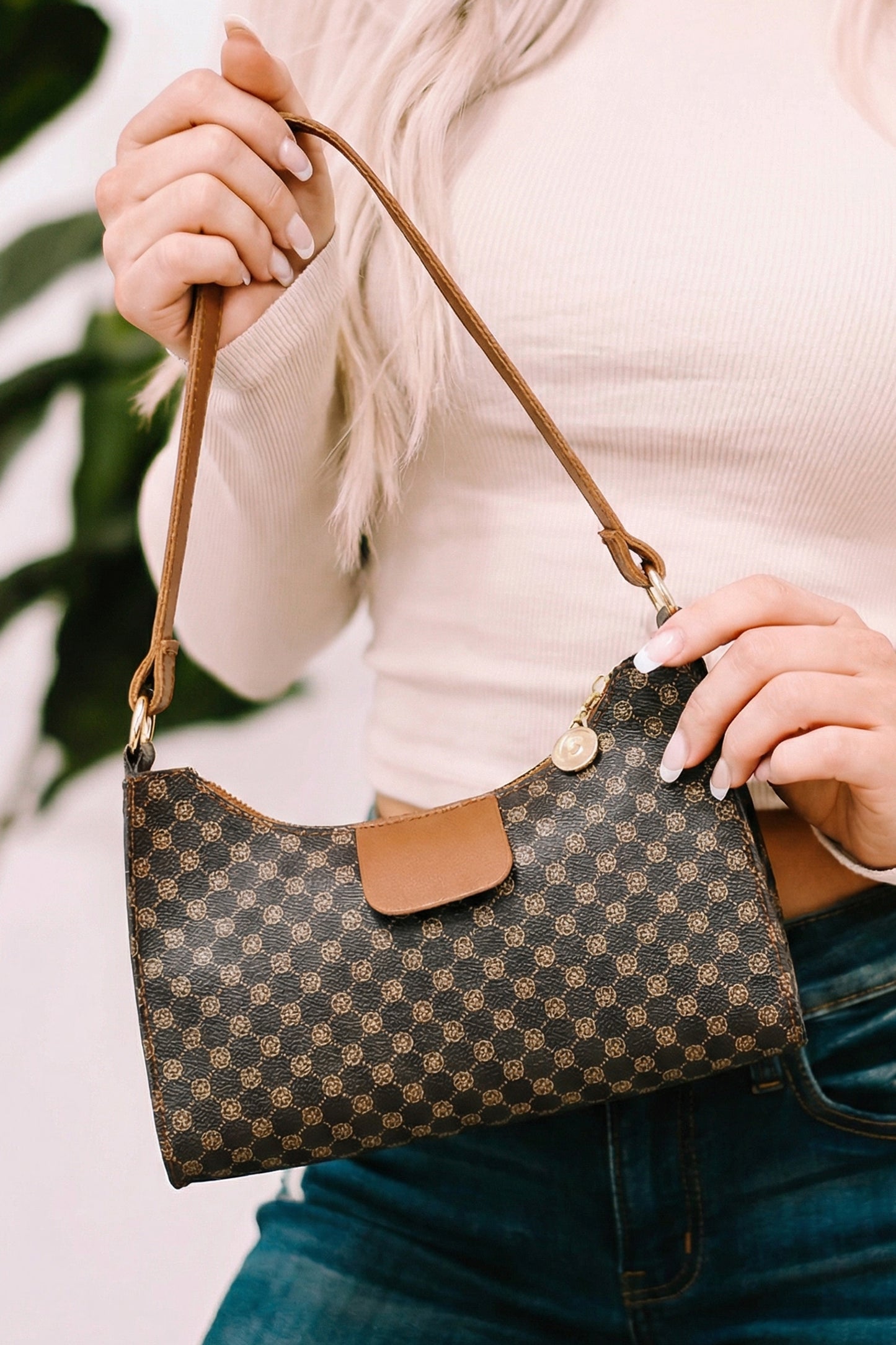 Coffee Luxury Inspired Print PU Leather Shoulder Bag