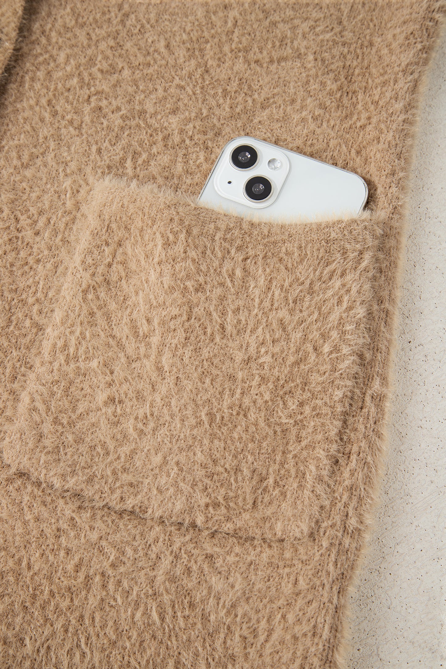 White Fuzzy Buttoned Front Midi Solid Cardigan