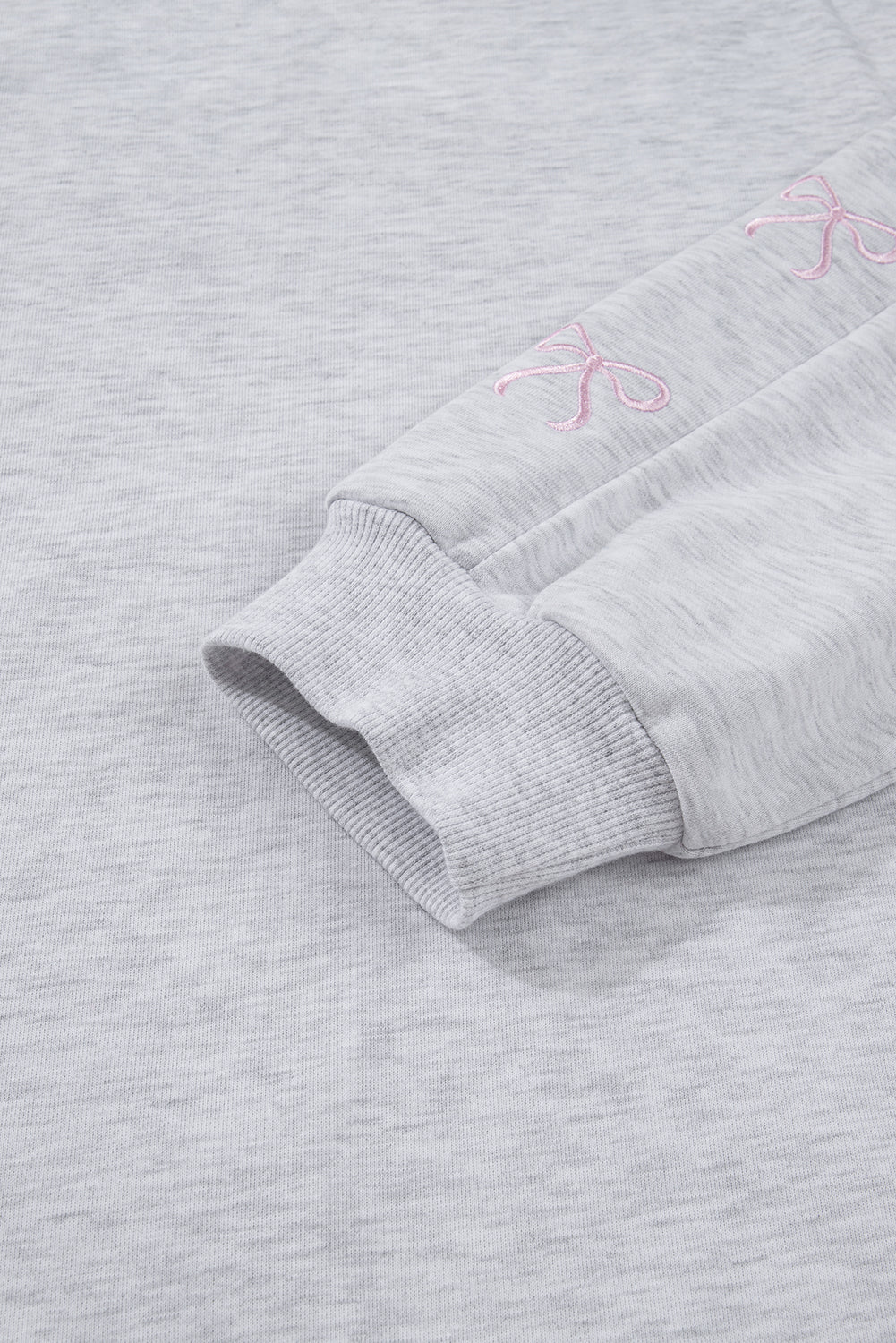 Light Grey Girly Bow Embroidered Puff Sleeve Pullover Loose Shorts Plus 2pcs Outfit