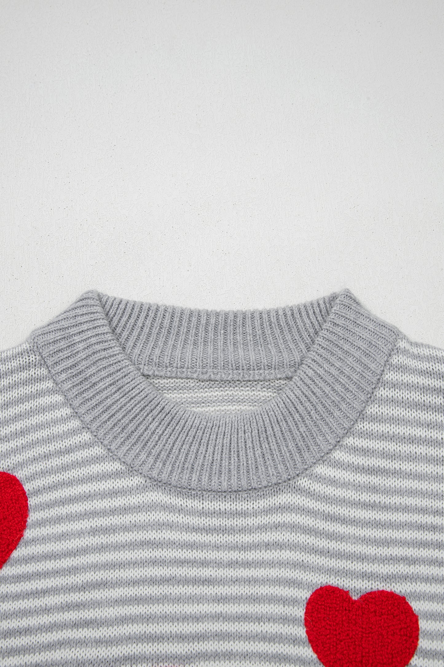 Rose Stripe Contrast Heart Pattern Valentine Knit Sweater