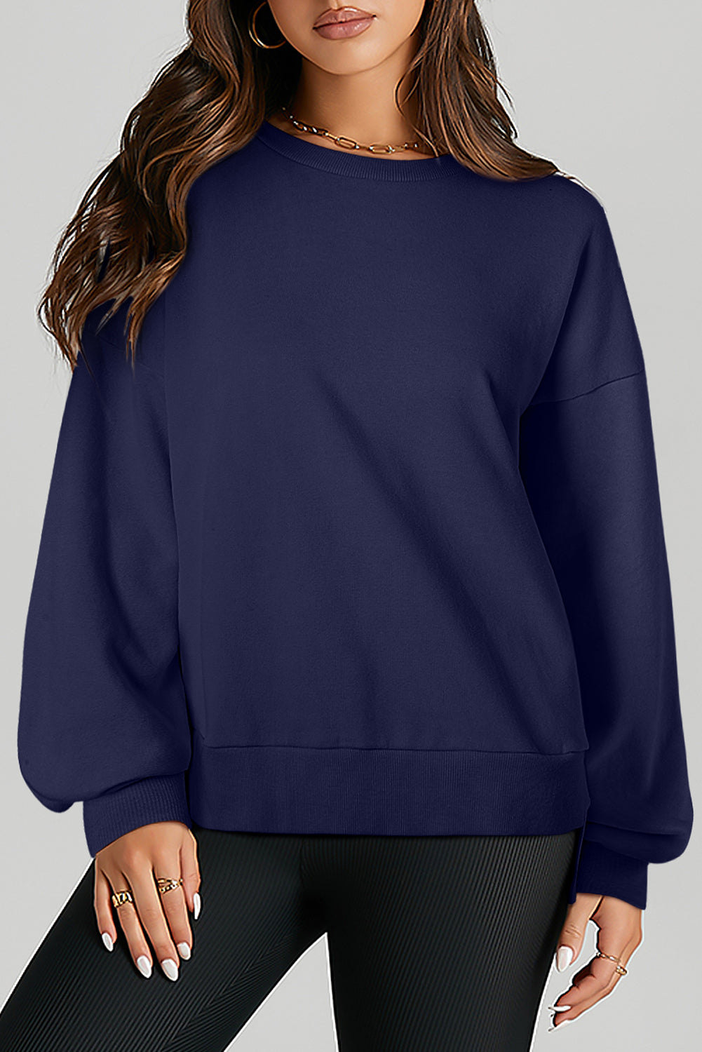 Valerian Solid O Neck High Low Hem Pullover Sweatshirt