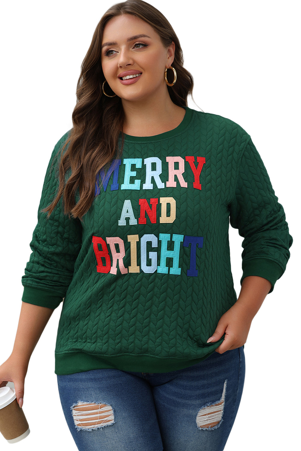 White Merry And Bright Cable Knit Pullover Sweatshirt